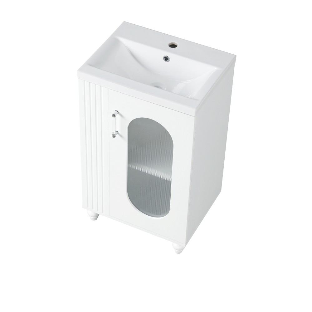 Bathroom Vanity W Sink Adjustable Double Shelves Solid Wood and MDF Construction