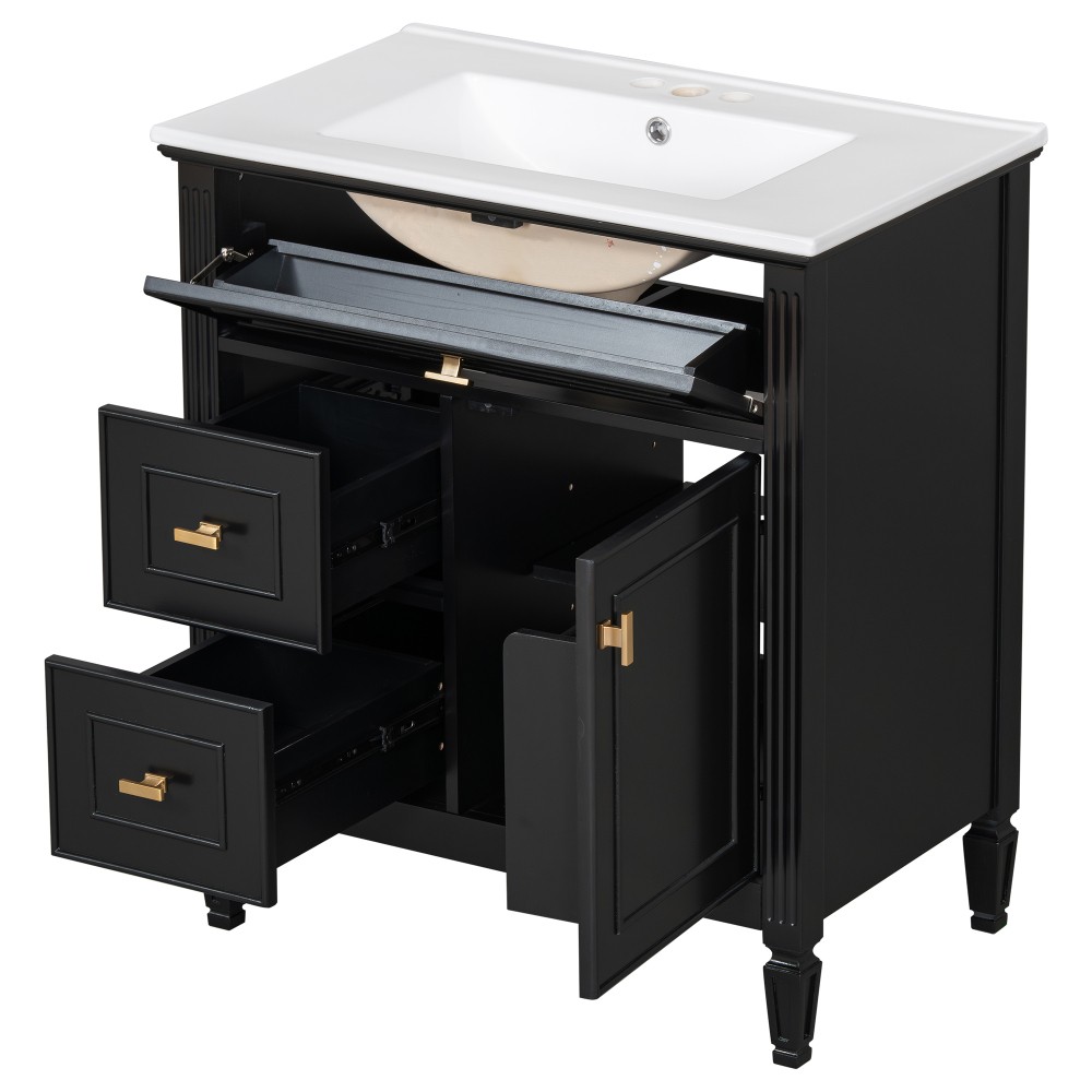 30″ Bathroom Vanity with Sink, Bathroom Vanity Cabinet with One Flip Drawer