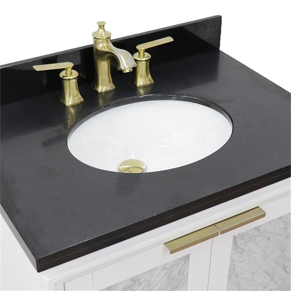 Trento 31″ Single Oval Sink Solid Wood Vanity in White/Black Galaxy