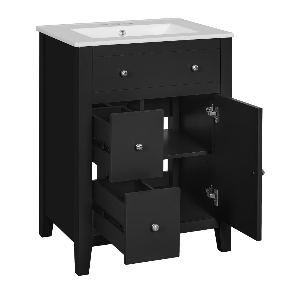 Bathroom Vanity with Ceramic Basin Features Two Drawers and Soft-Close Doors