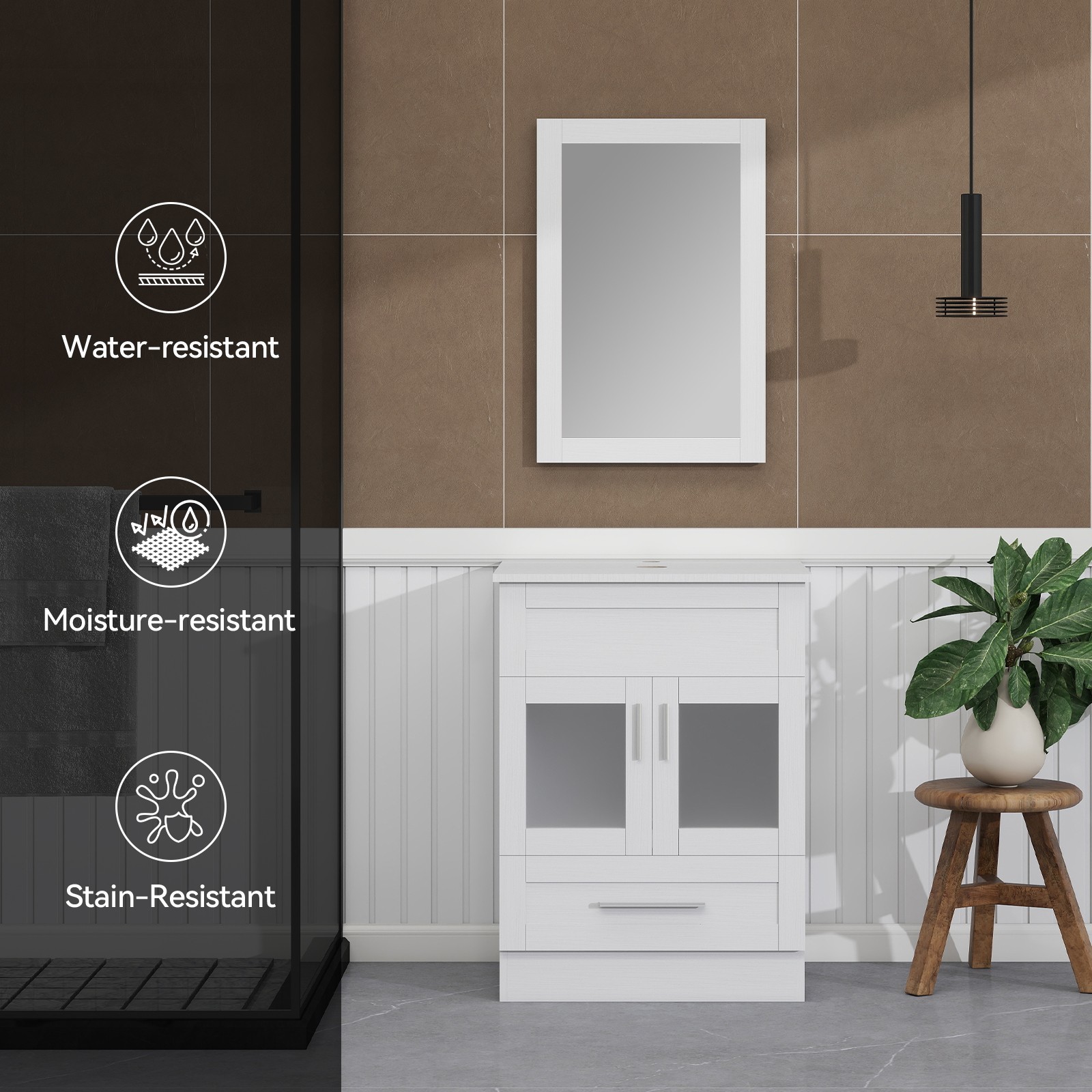 24″Bathroom Vanity All in One, Storage Cabinet, Mirror & Drawers