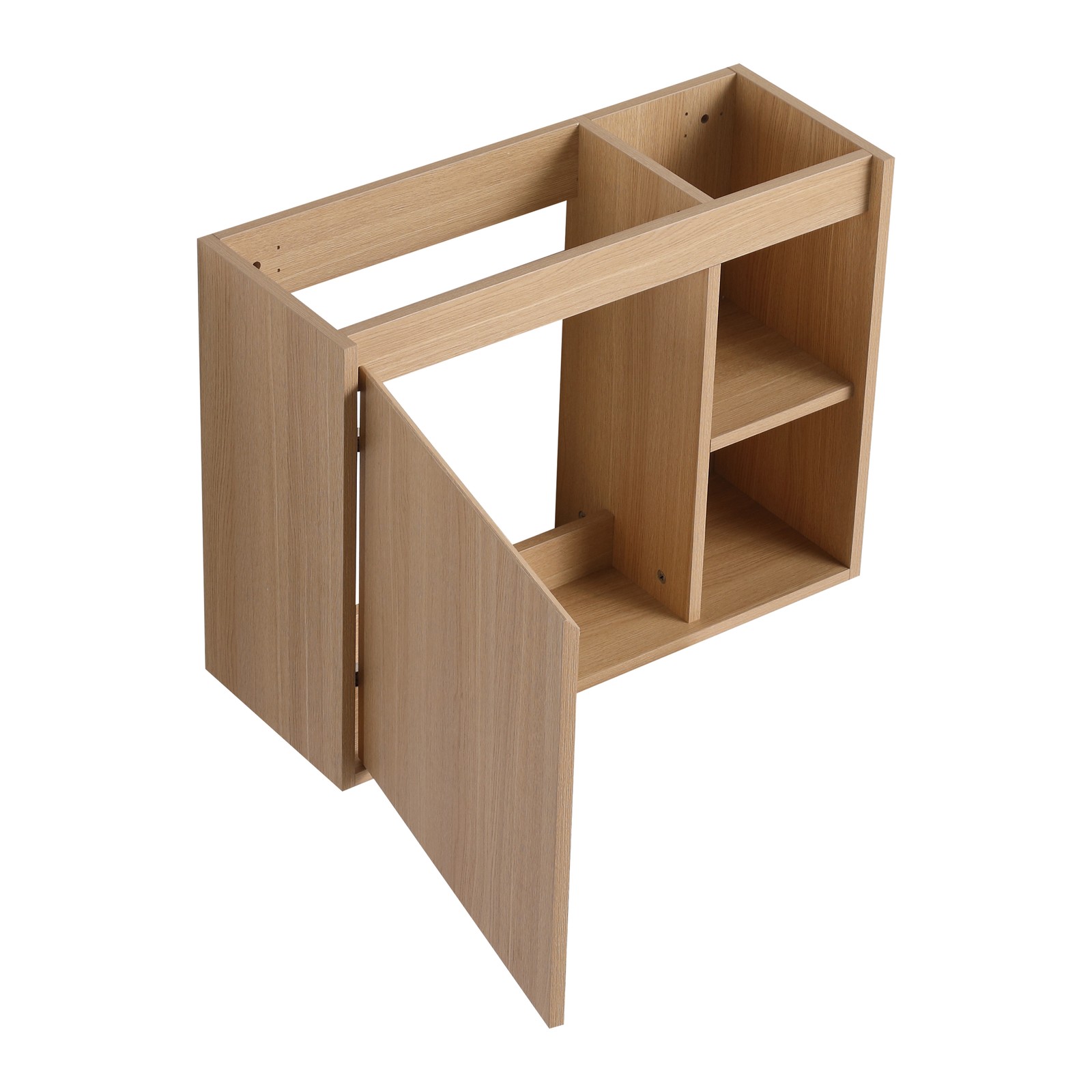 26in Plywood Wall-Mounted Bathroom Vanity W/ Ceramic Sink Basin Door Shelf Oak
