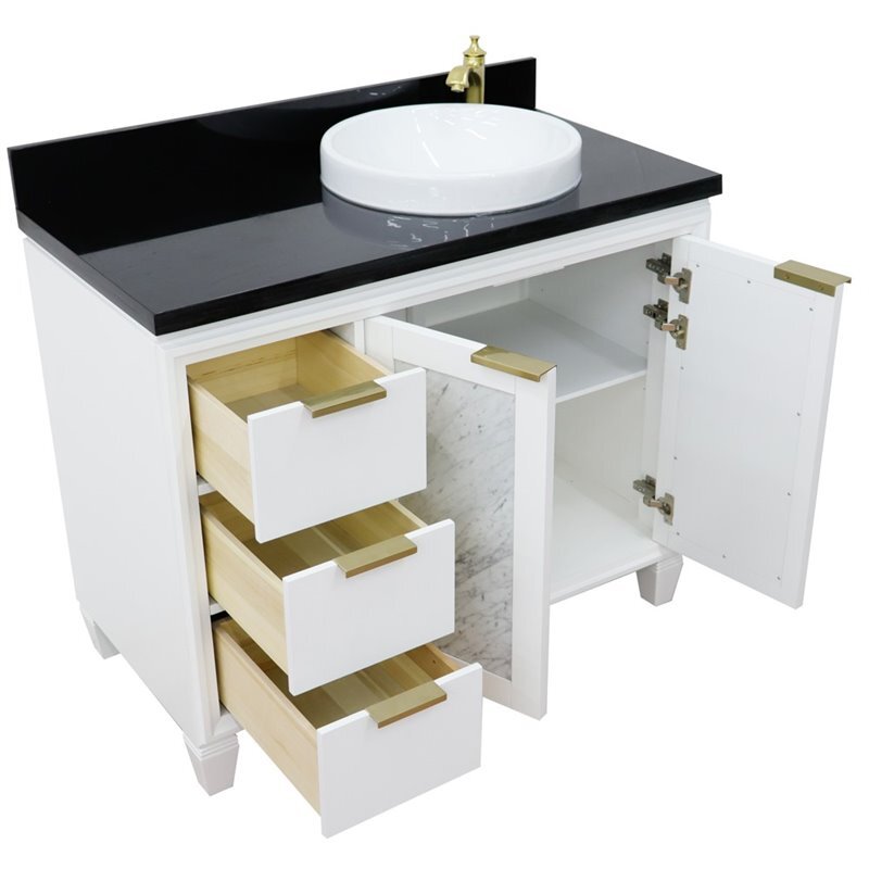 Trento 43″ Solid Wood Vanity with Right Round Sink in White/Black