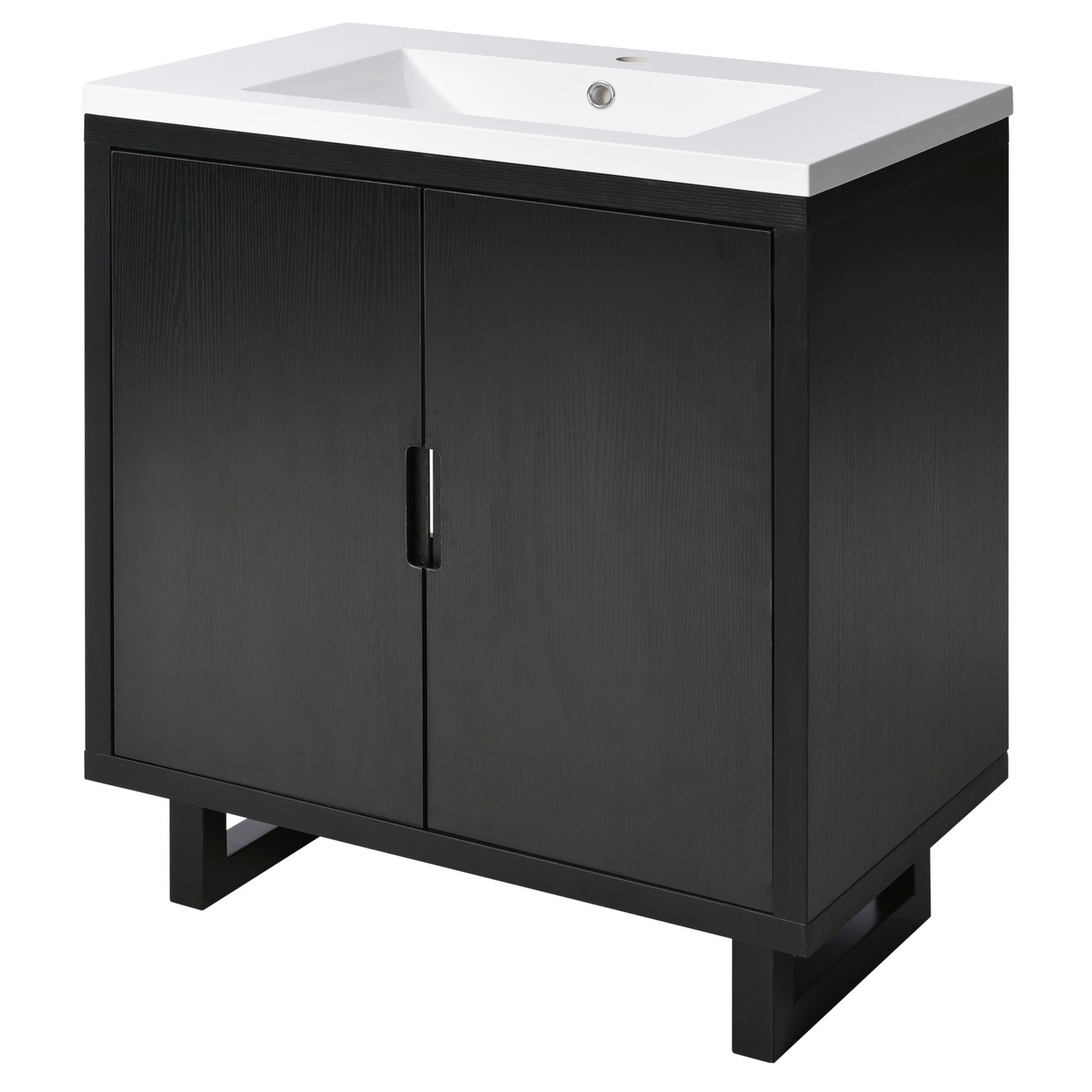 30″ Bathroom Vanity Set with Sink, Solid Wood Frame, Black Cabinet