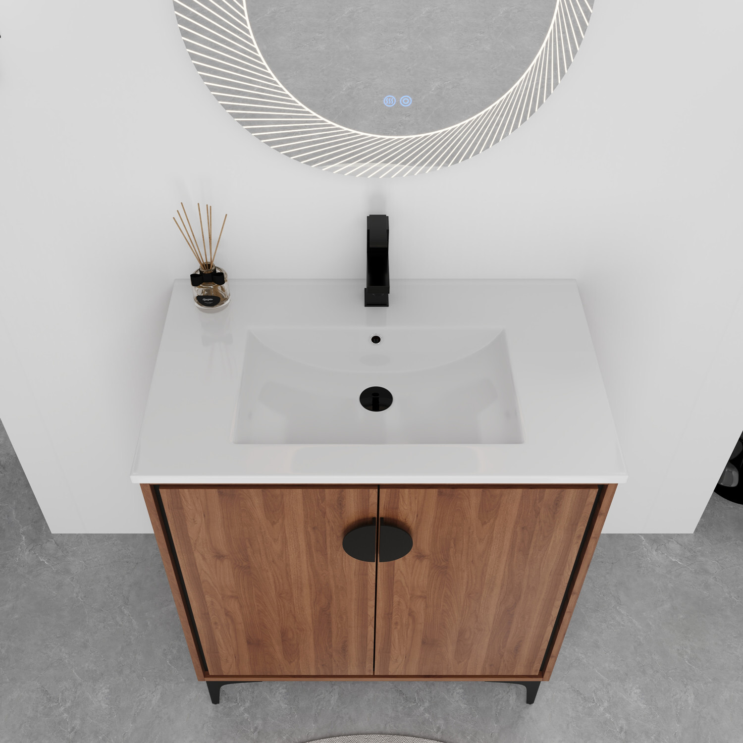 24″ 30″ Bathroom Vanity w/Sink, Freestanding Bath Vanity Storage Cabinet,2 Doors