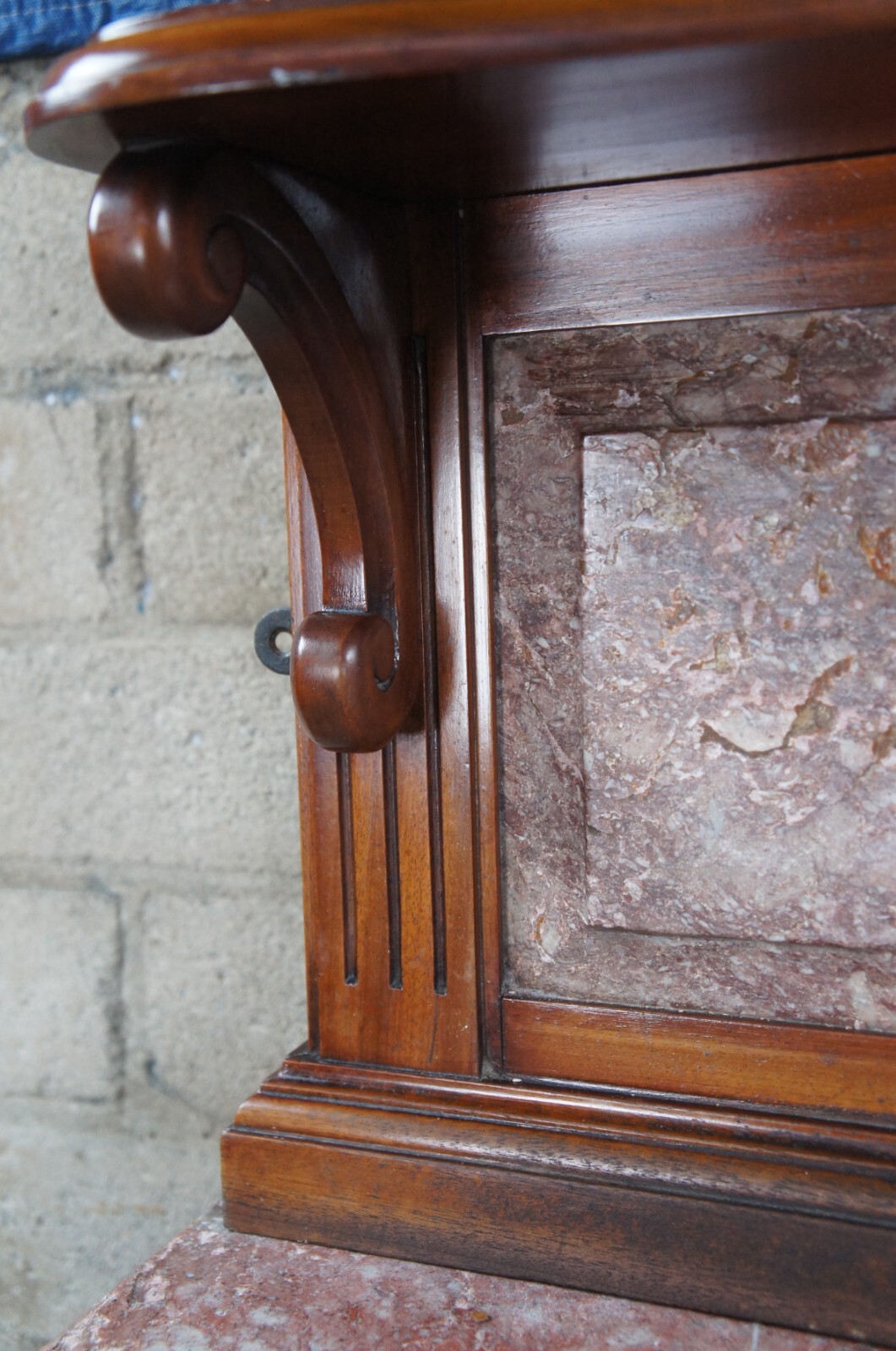 Rare Antique French Victorian Mahogany Marble Top Bathroom Vanity Porcelain Sink