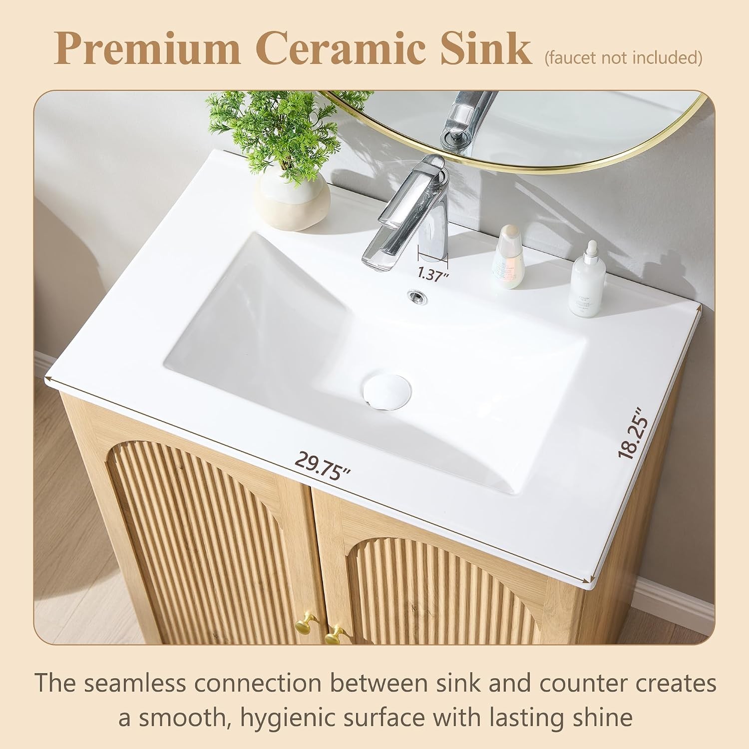 Modern Bathroom Vanity W/ Sink 30 Inch Arched Fluted Bathroom Vanity Cabinet