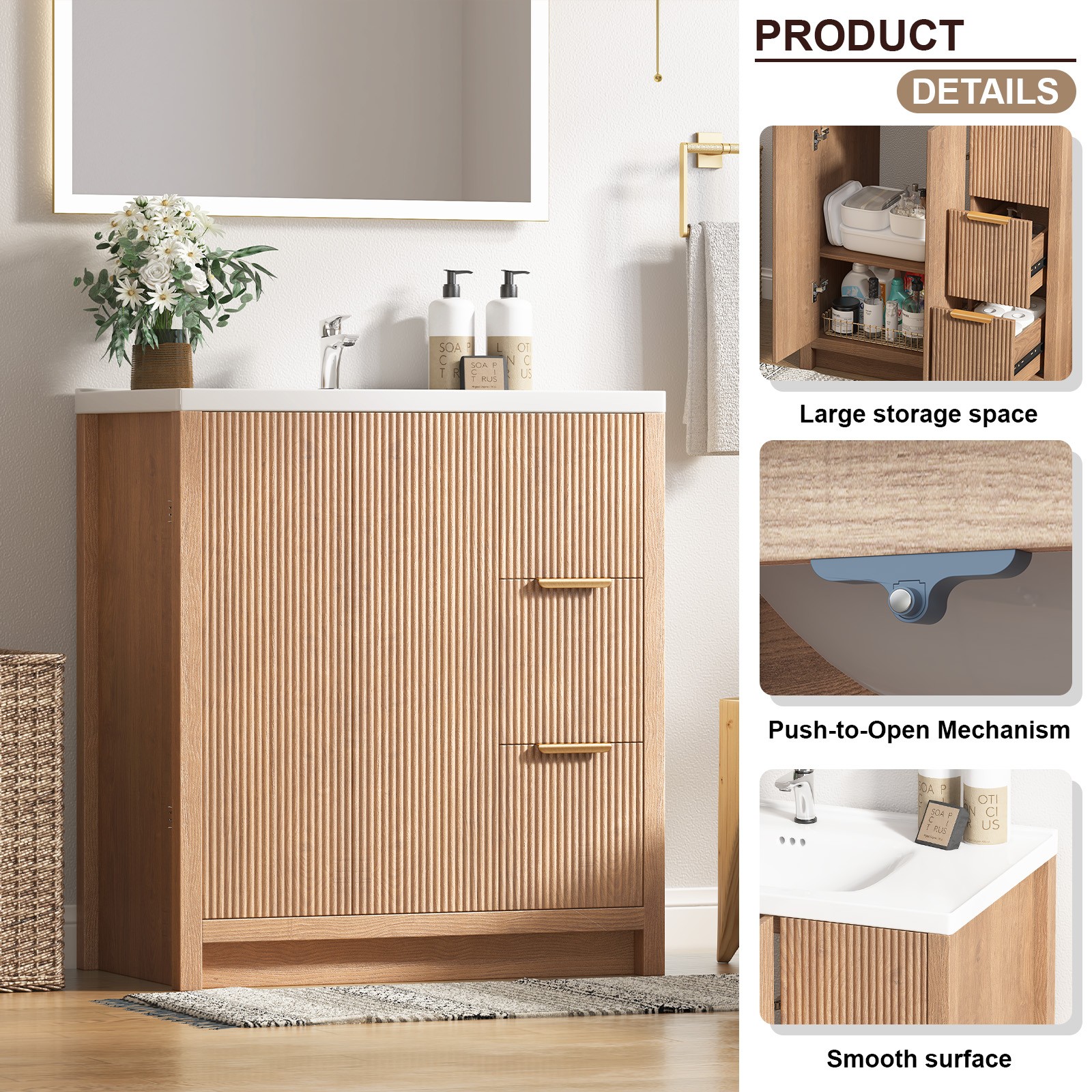 Modern Bathroom Vanity with 2 Drawers,Doors & Storage Shelves,Storage Cabinet
