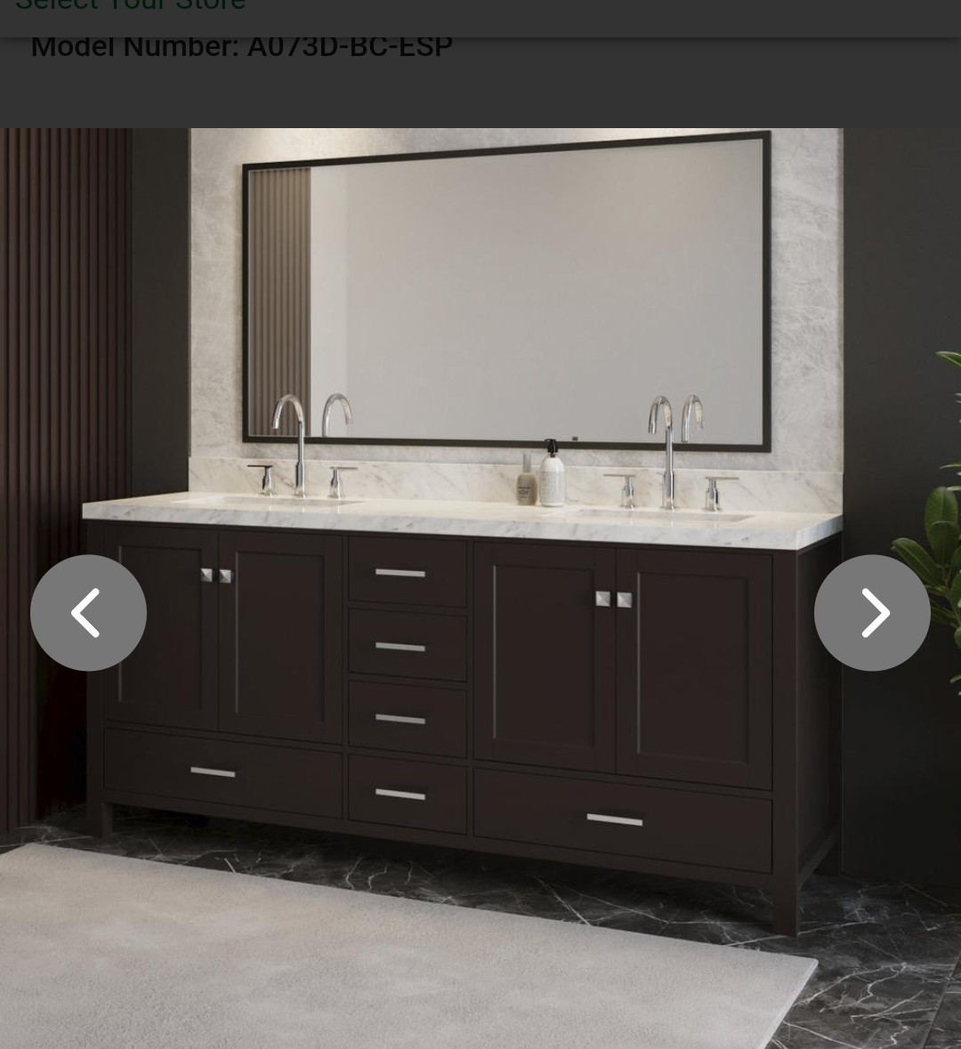 Ariel Cambridge 72″ W X 21-1/2 D Espresso vanity with marble top & Mirror