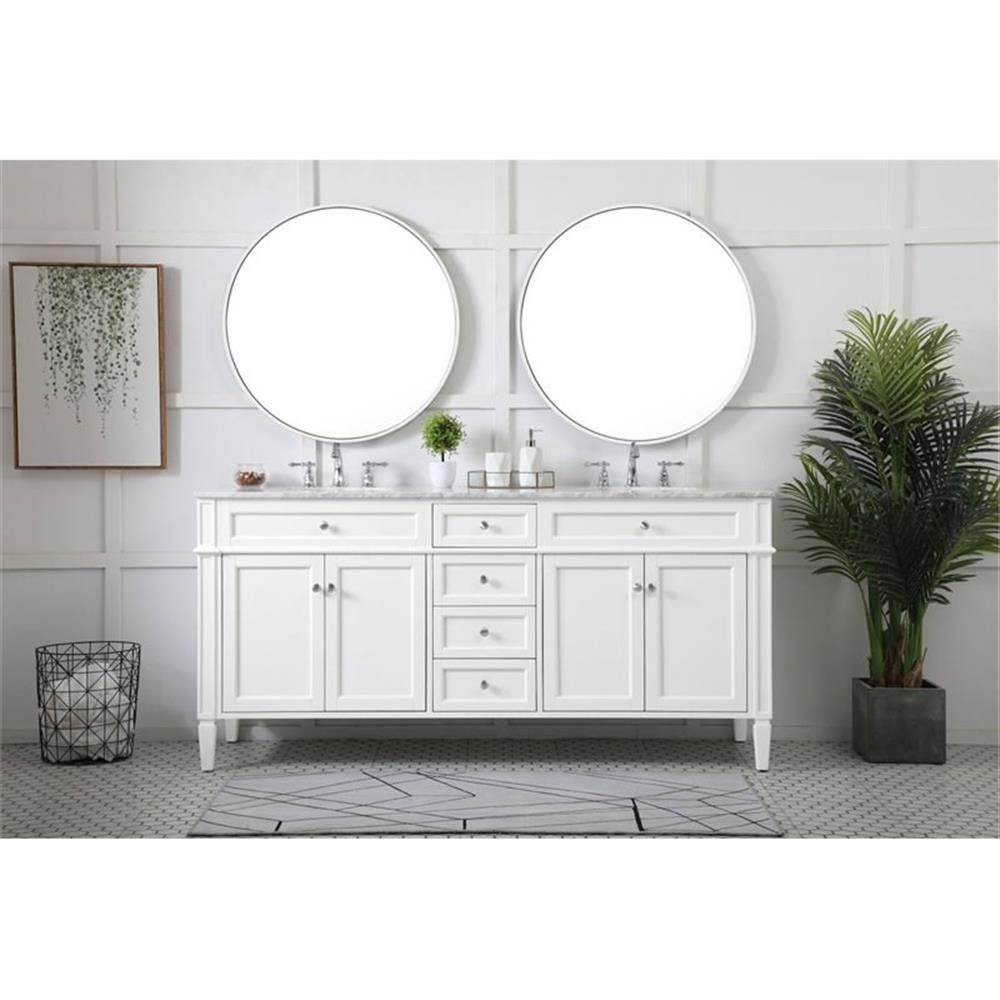 Elegant Decor Park Avenue 72″ Metal MDF Marble Double Bathroom Vanity in White