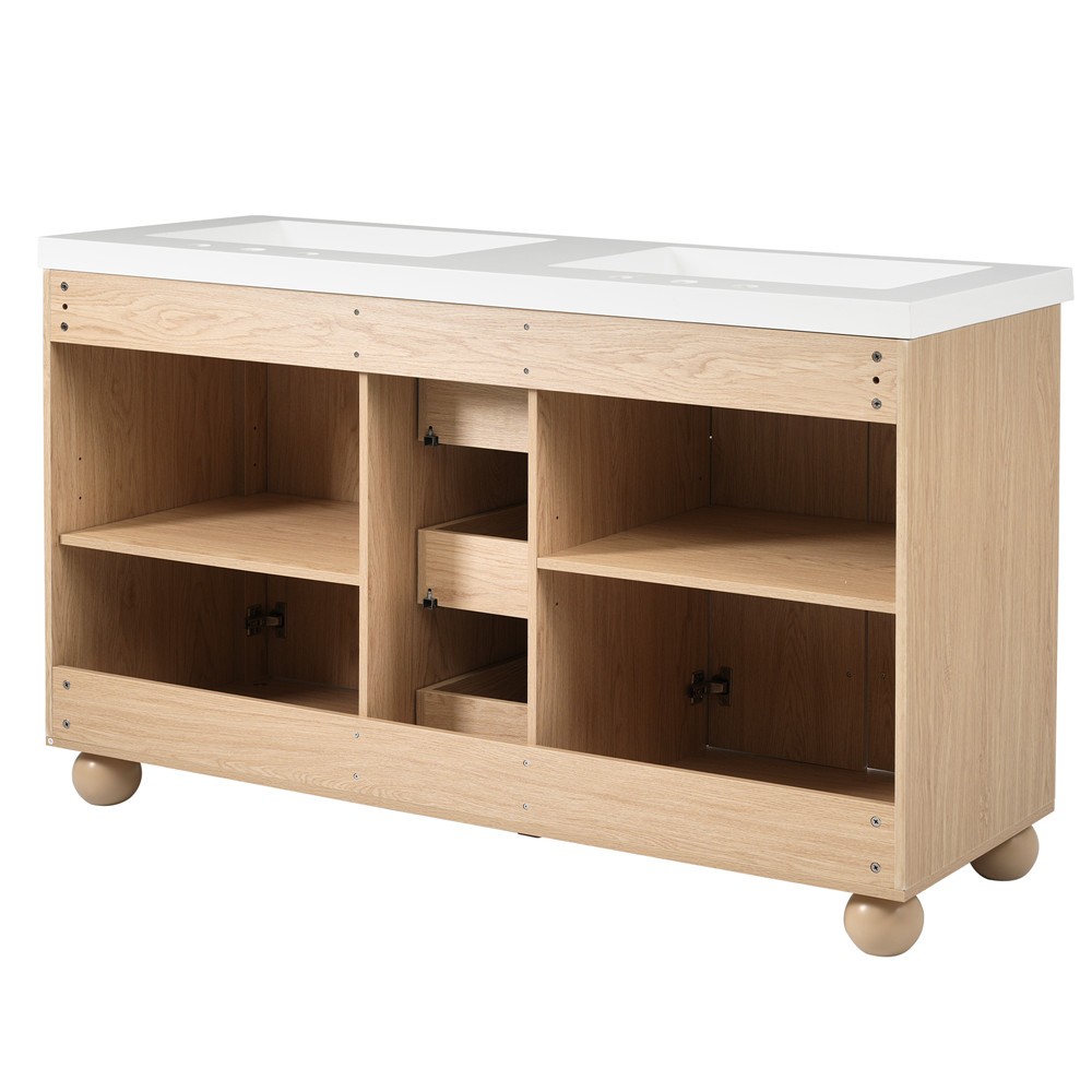 59″ Bathroom Vanity w/Double Sink,Freestanding Vanity Cabinet, 3 Drawers, 4 Door