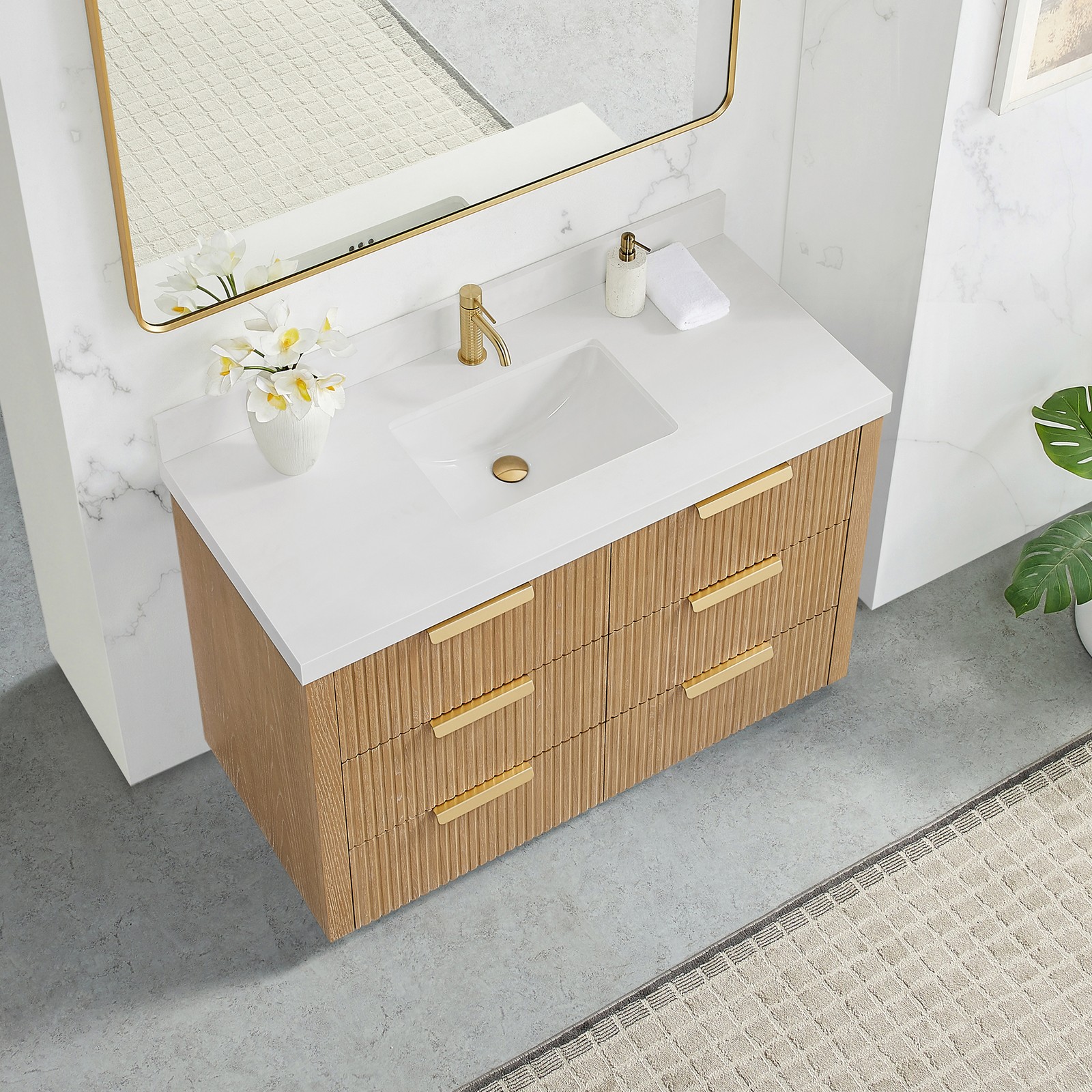 Santarem 48″ Single Bath Vanity in Washed Ash Grey with White Quartz Stone Top