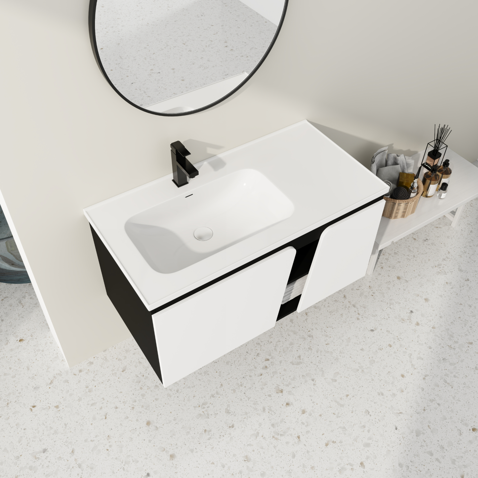 40 Inch Bathroom Vanity Wall Mounted Cabinet W/ Undermount Ceramic Sink White US