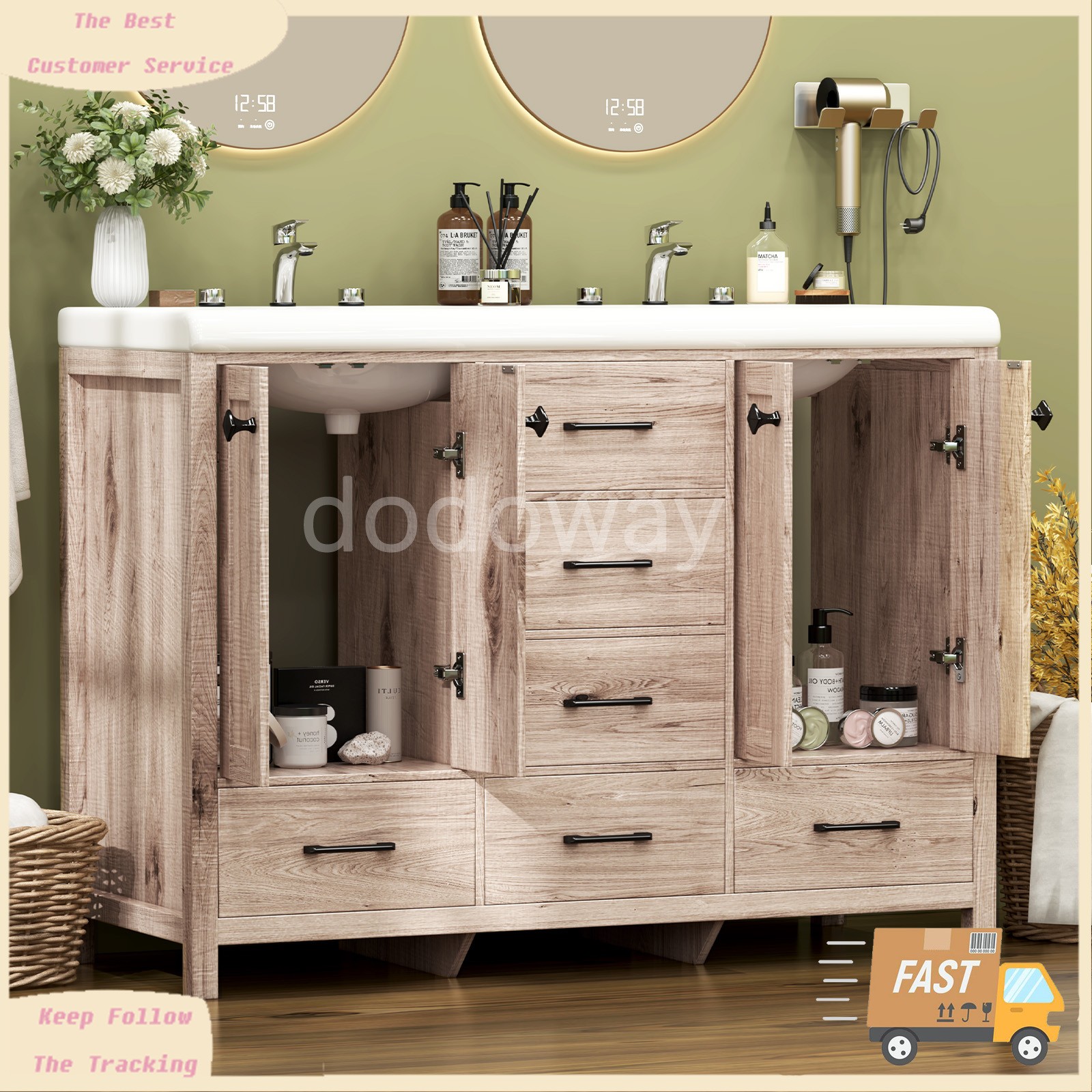 Bathroom Vanity Cabinet with Ceramic Sink Combo Bathroom Cabinet Set with Drawer