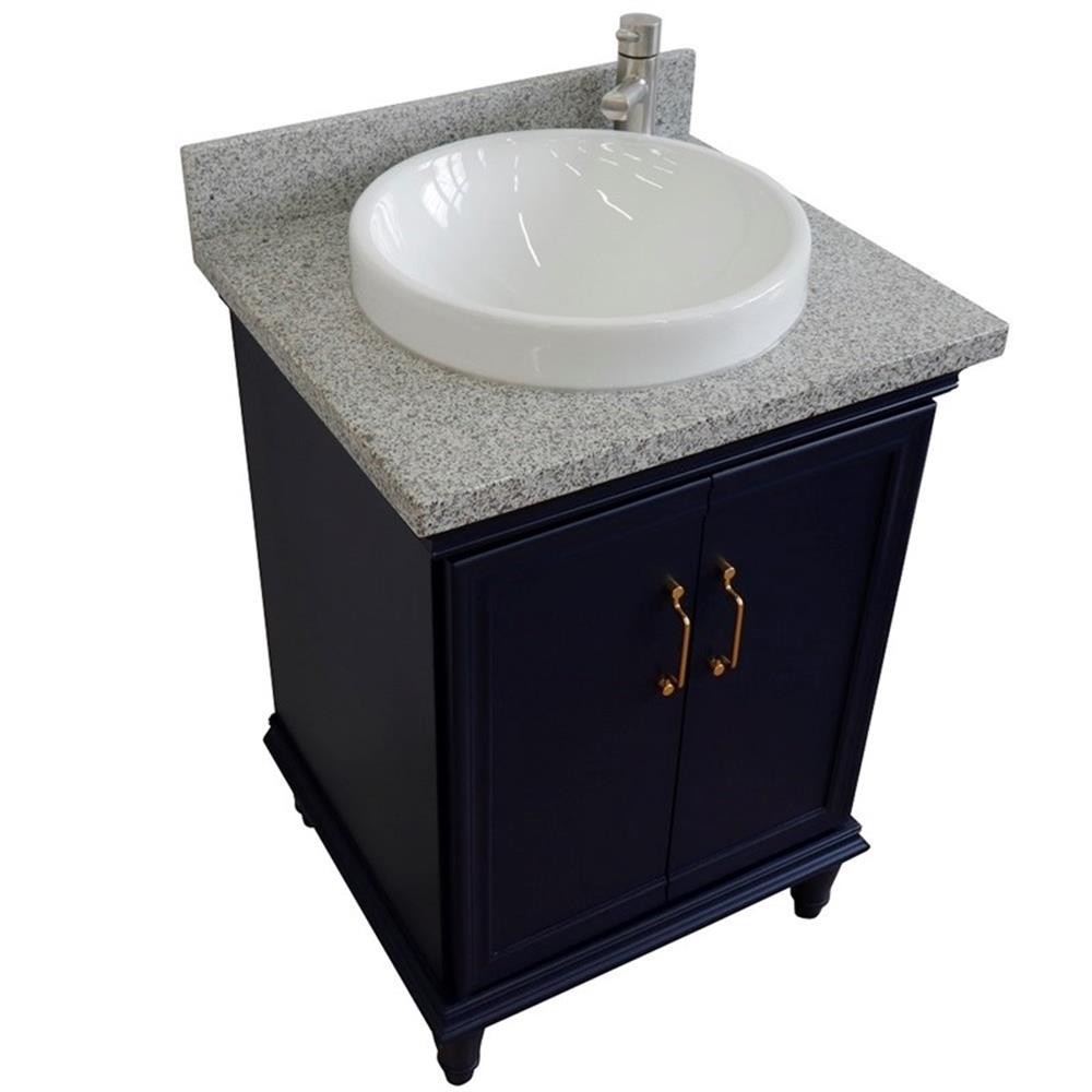 25 in. Single Wooden Vanity Blue with Gray Granite Round Sink