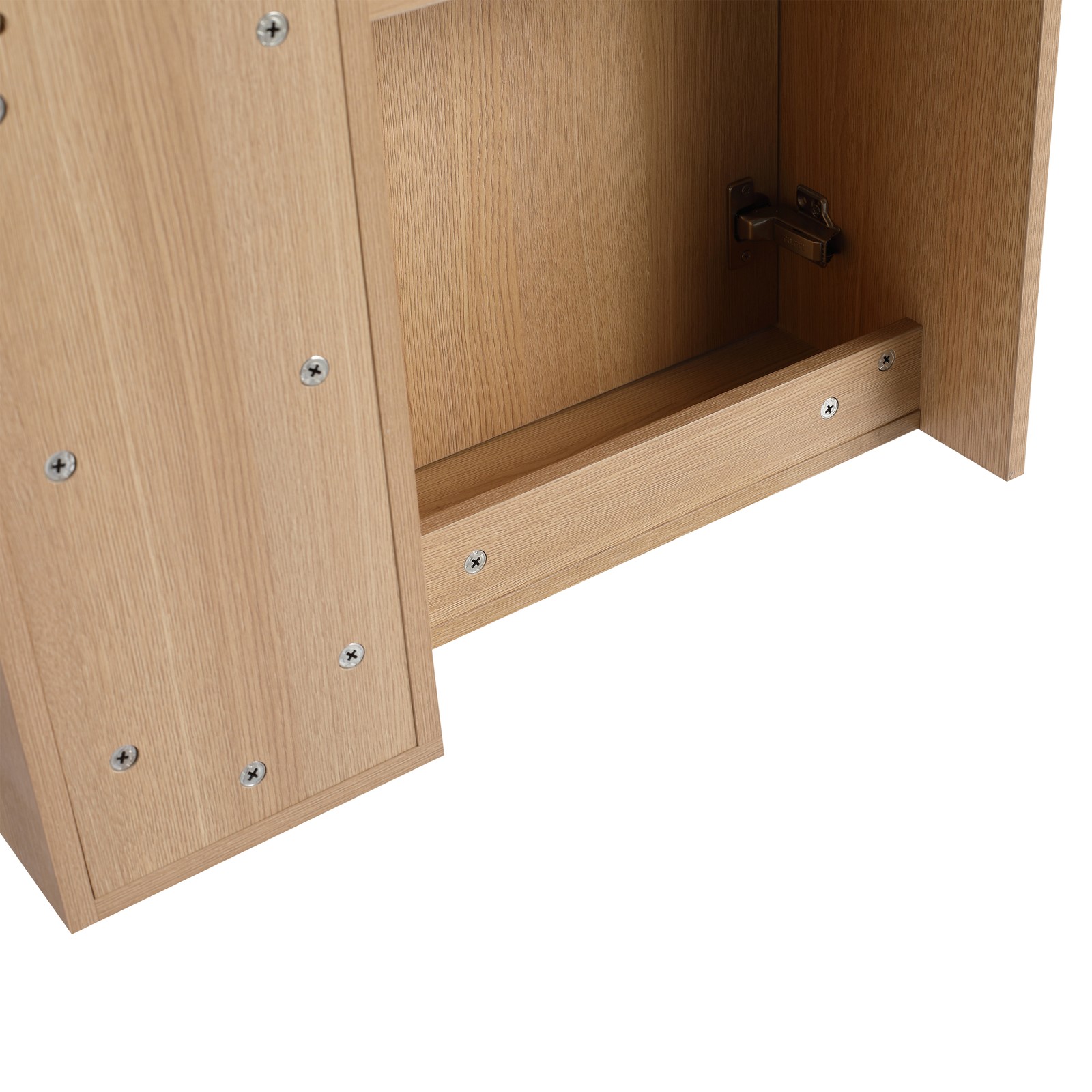 26in Plywood Wall-Mounted Bathroom Vanity W/ Ceramic Sink Basin Door Shelf Oak