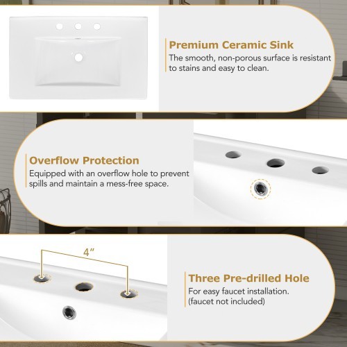 30 In.W Bathroom Vanities Stability and Durability Modern Vanity With Sink