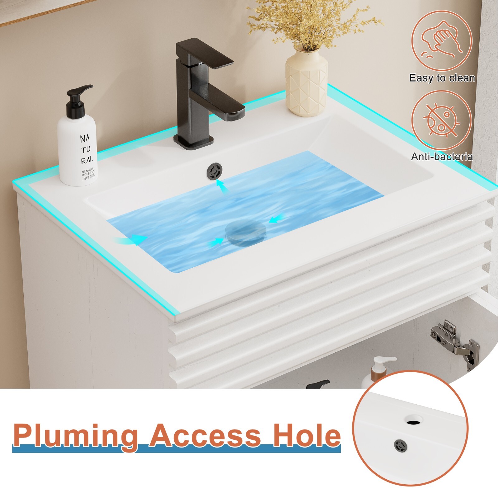 Bathroom Vanity Set W/Drop in Sink Mid-Century Faucet Cabinet Combo