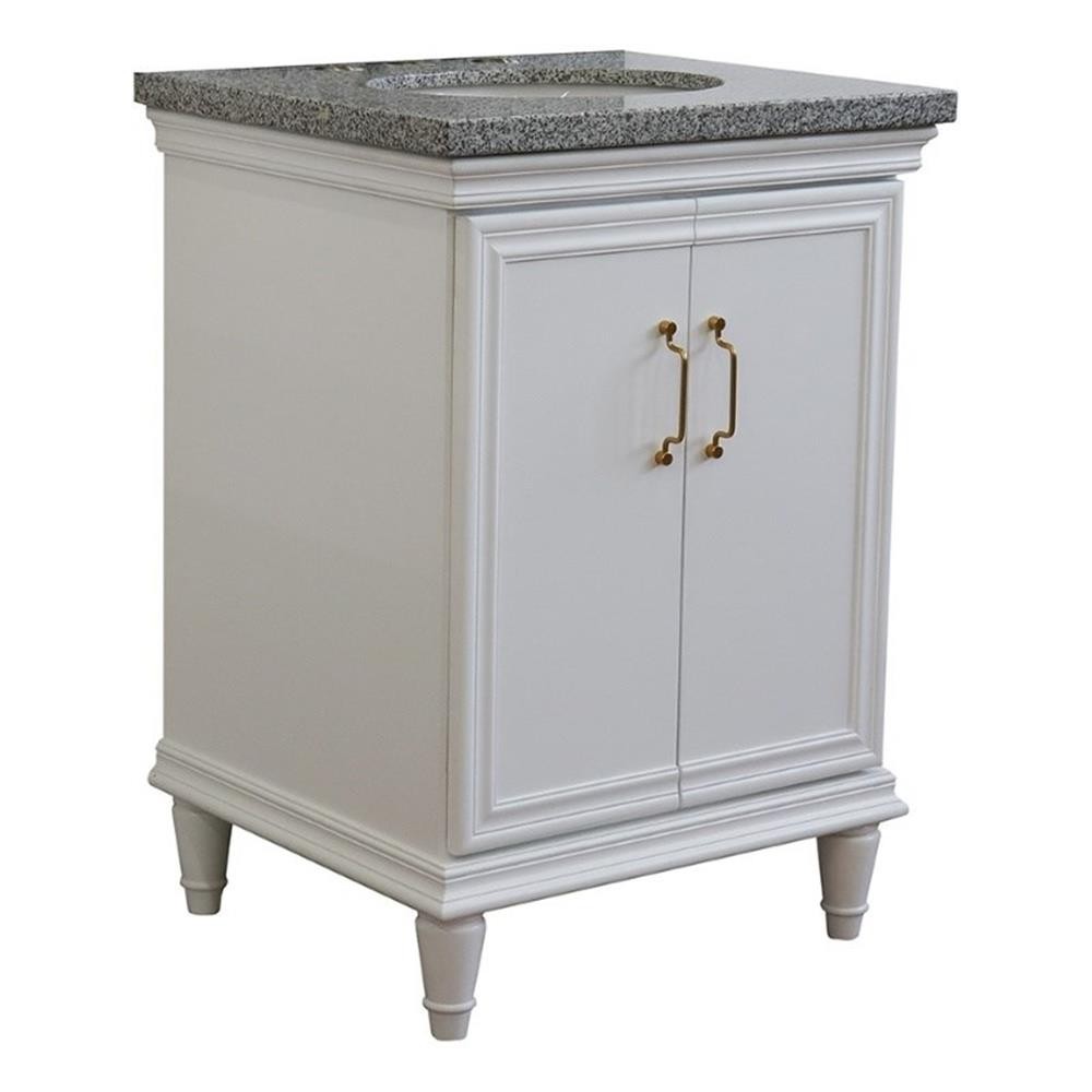 25 in. Single Wooden Vanity White with Gray Granite Oval Sink