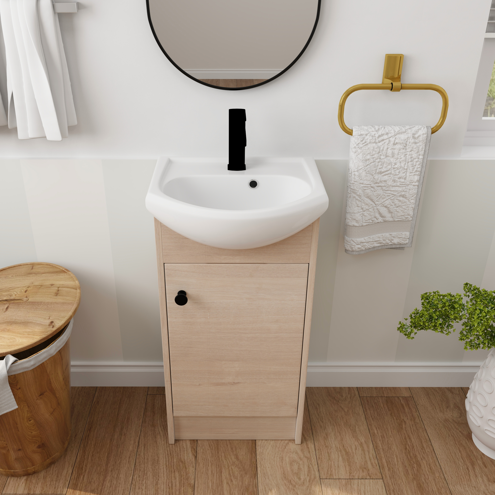 18″ Free Standing Bathroom Vanity Cabinet Set Vessel Sink for Small Space W/Door