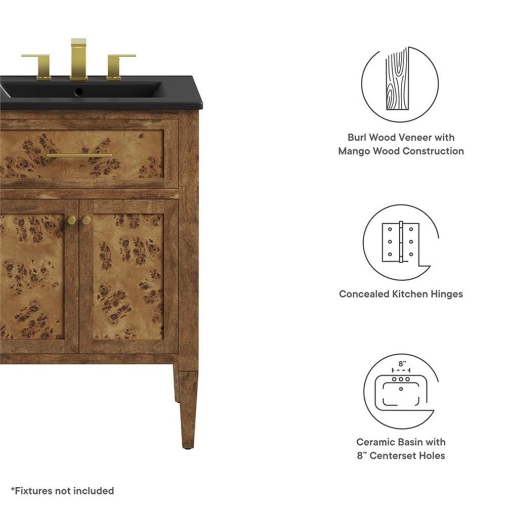 Modway Elysian 24″ Modern Wood Bathroom Vanity in Black and Brown