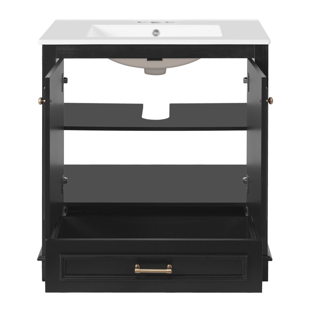 30″ Solid Wood Bathroom Vanity w/Ceramic Sink,2 Soft Close Doors,Storage Cabinet