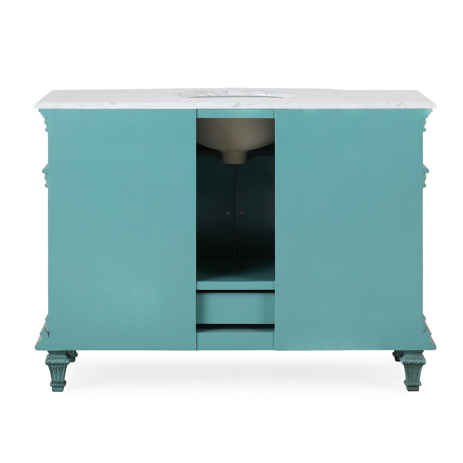 48″ Single Sink Cabinet Carrara White Marble Countertop Green Bathroom Vanity