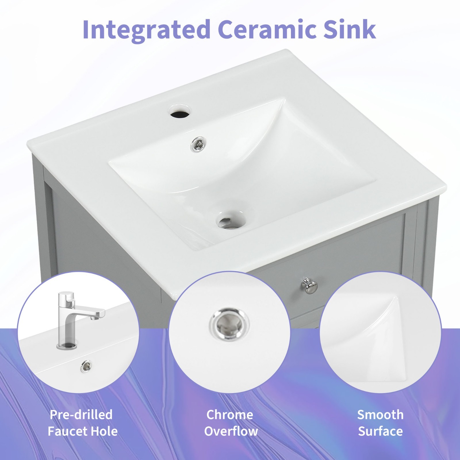 20″ Bathroom Vanity With Sink Soft Closing Door Storage Rack Adjustable Shelf