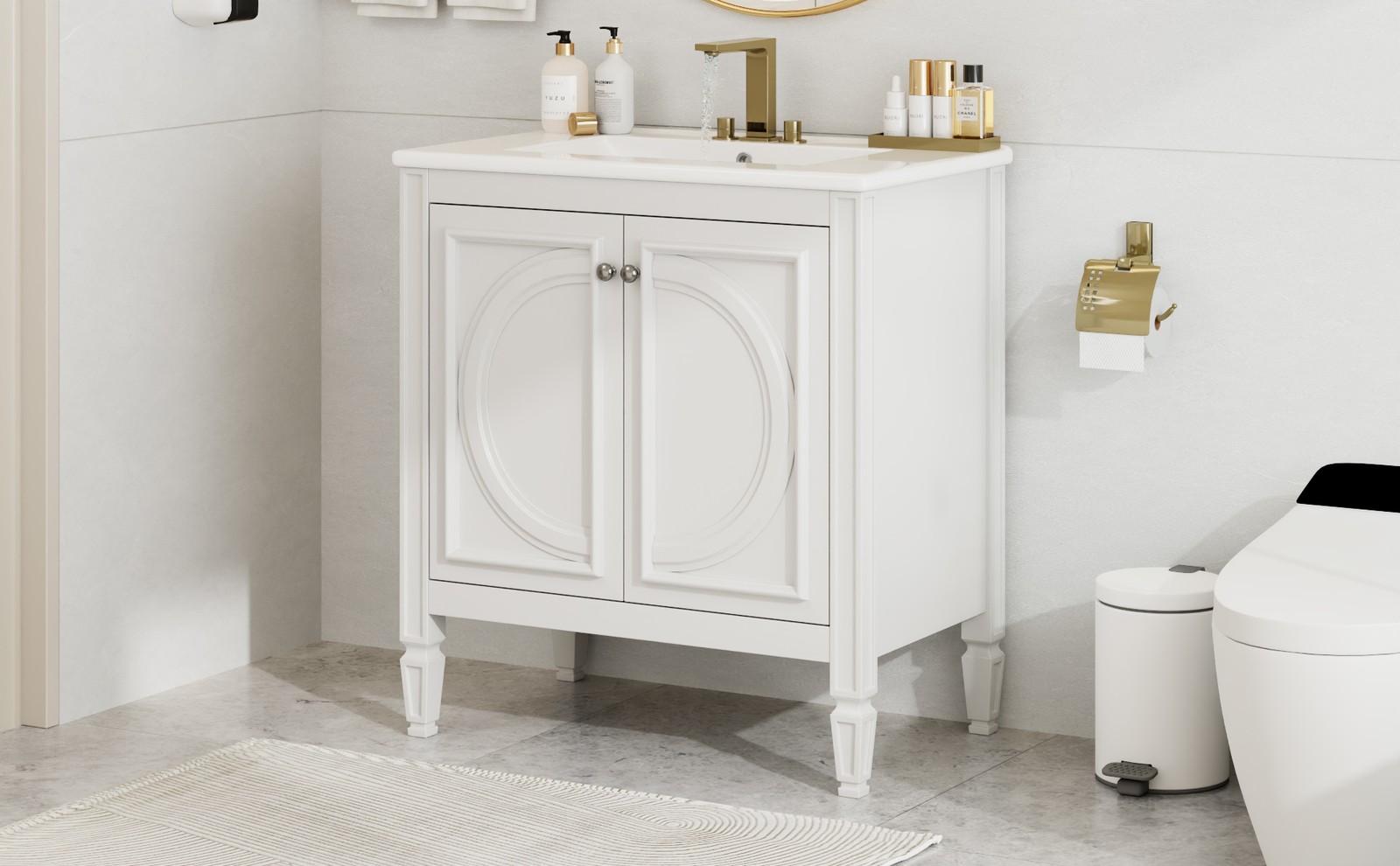 30″ Bathroom Vanity with Sink, Two Doors & Drawer, White