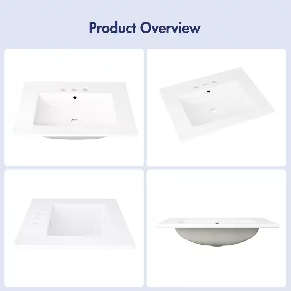 Tucson 24 In. W X 18 In. D Vitreous China Vanity Top in White with 3 Faucet Hole