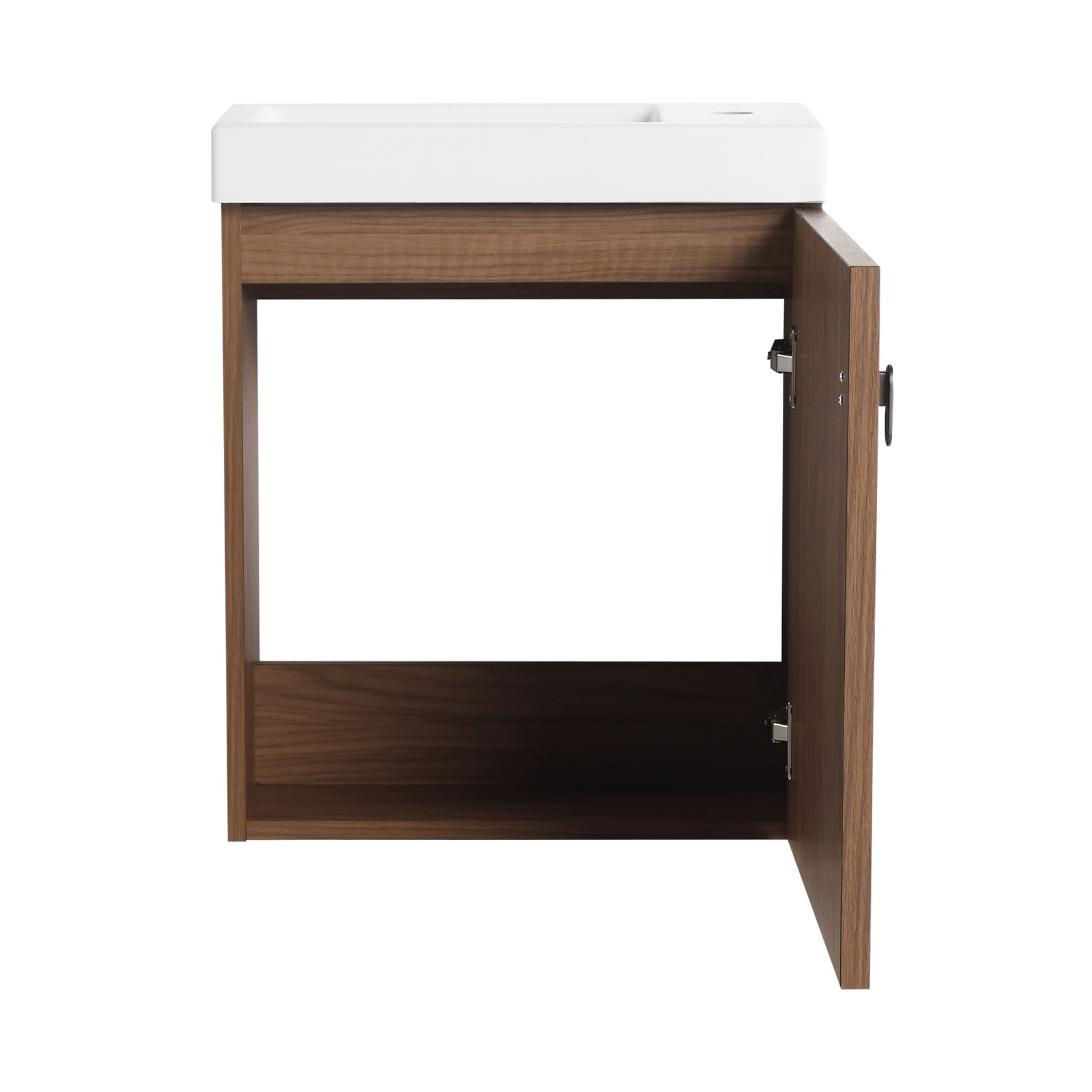 18.5″ Walnut Wall Mounted Floating Bathroom Vanity W/ Door Storage W/ Resin Sink