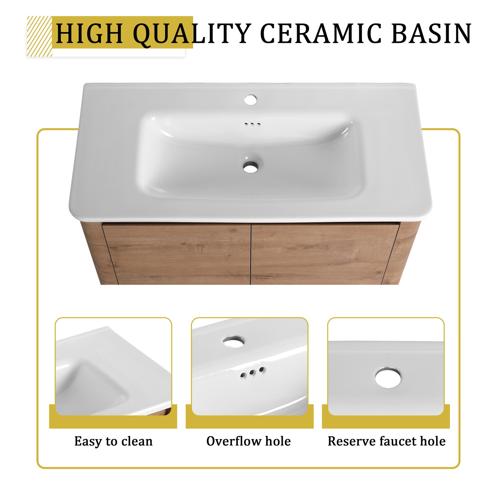 40 inch Freestanding Bathroom Vanity with Ceramic Sink Adjustable Shelf Plywood
