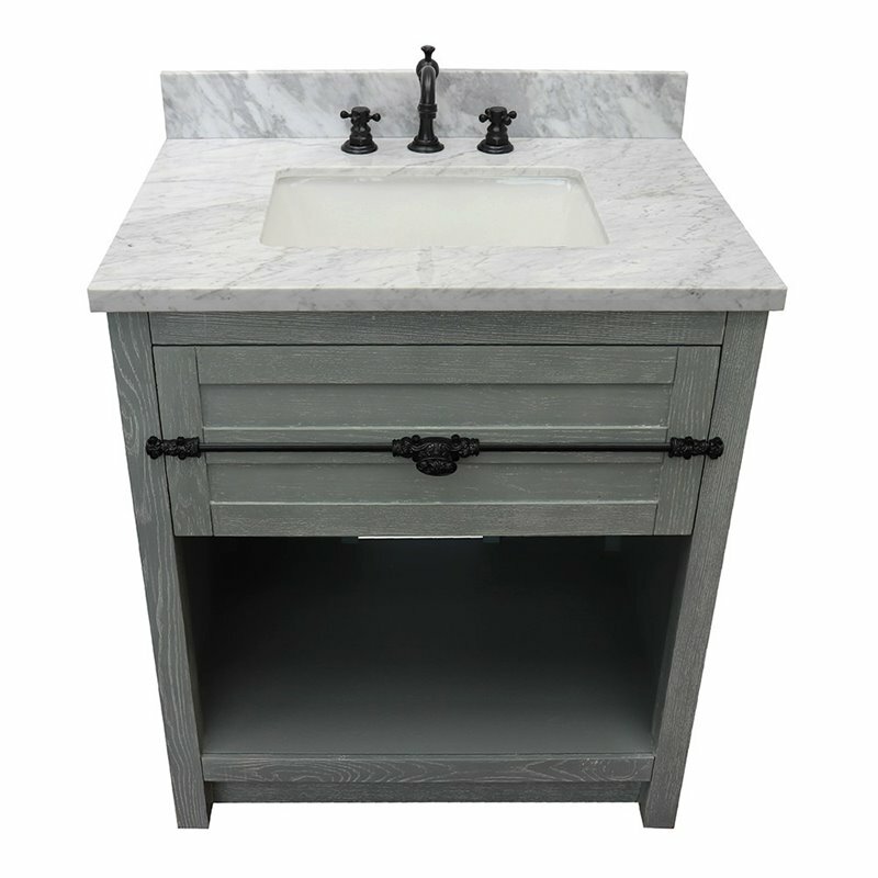 Plantation Solid Wood Rectangle Sink Vanity with White Carrara Top in Ash
