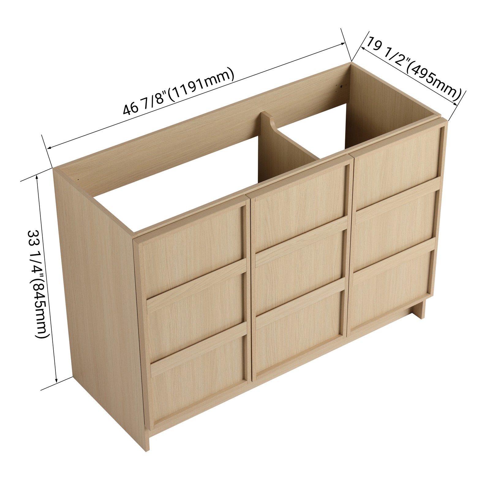 48 Inch Plywood Freestanding Bathroom Vanity Cabinet W/ 3 Doors Without Sink