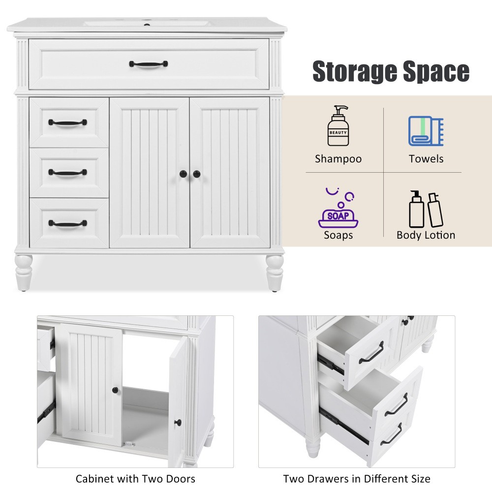 36″ Bathroom Vanity with Sink, Bathroom Cabinet with Drawers, Solid Frame