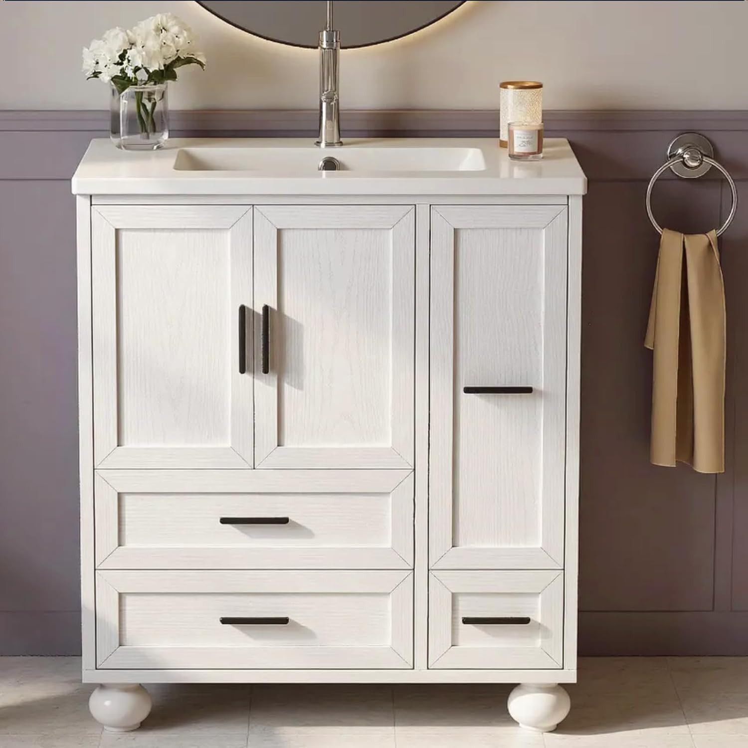 Modern 29.5″ Bathroom Vanity with Sink, Hair Tool Drawer & Quick Assembly