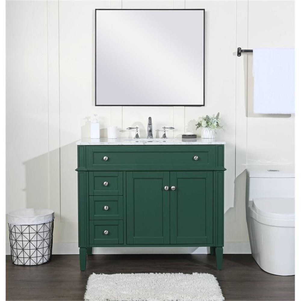 Elegant Decor Park Avenue 40″ Metal MDF Marble Single Bathroom Vanity in Green