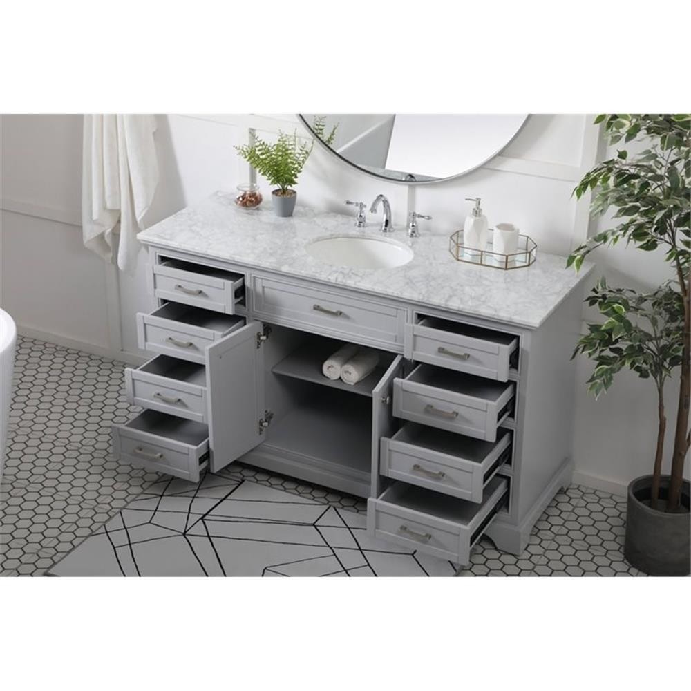 Elegant Decor Americana 60″ Metal MDF Marble Single Bathroom Vanity in Gray