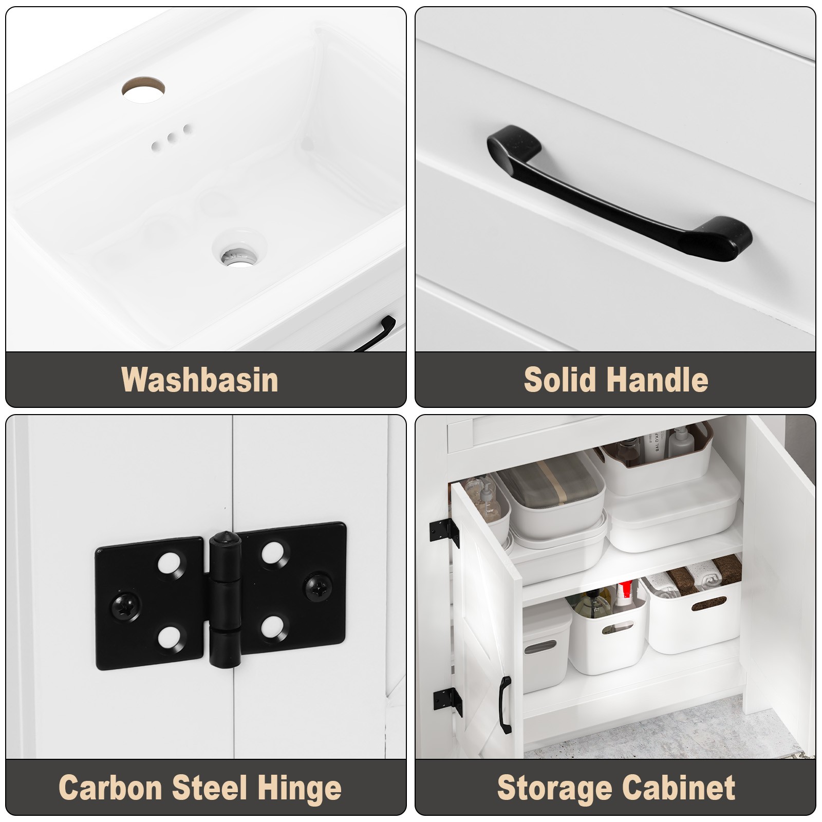 31in White Bathroom Vanity with Ceramic Sink,Divider Drawer & 2 Soft-close Doors