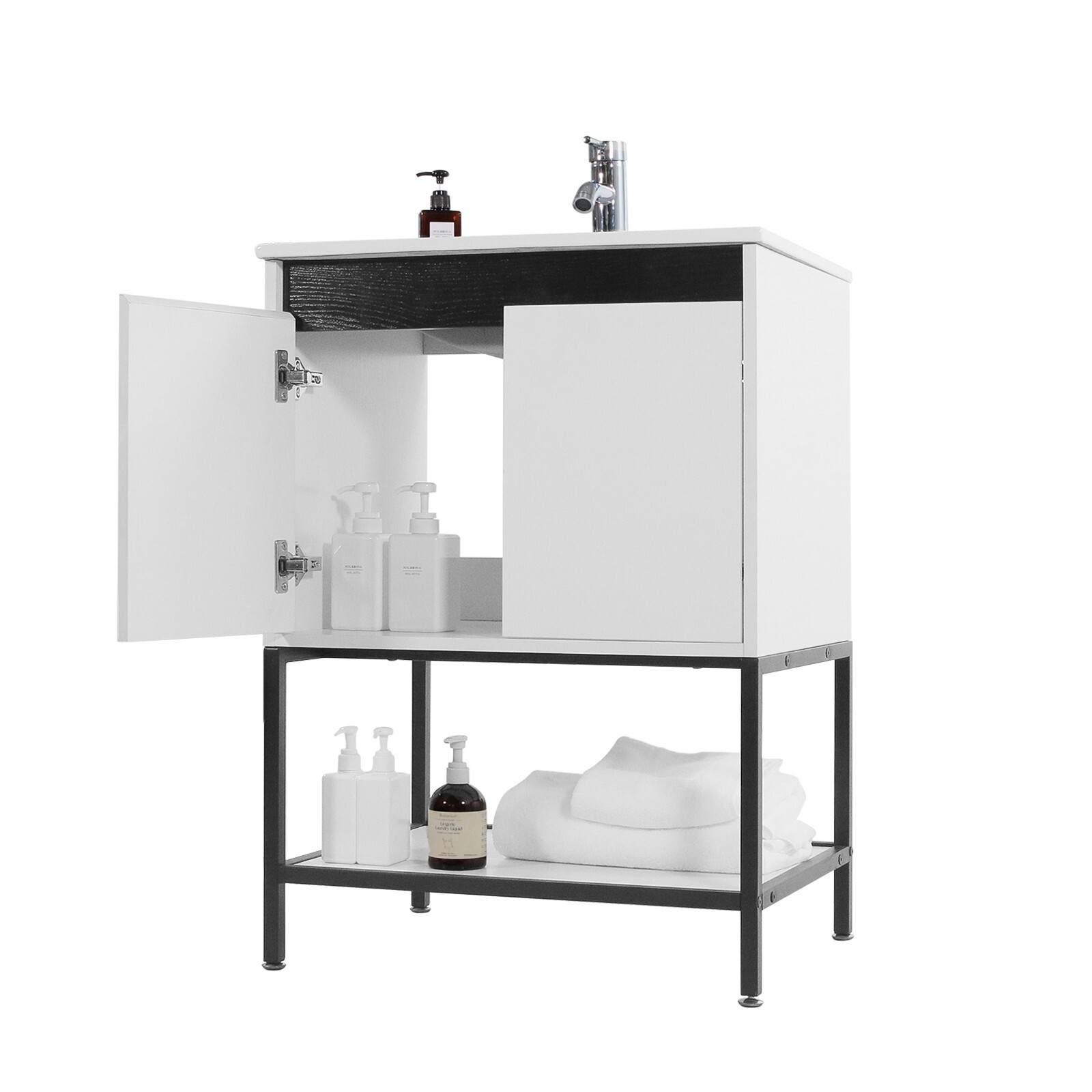 24″ Bathroom Vanity Combo Storage Cabinet FloorStanding w/Sink Faucet Set
