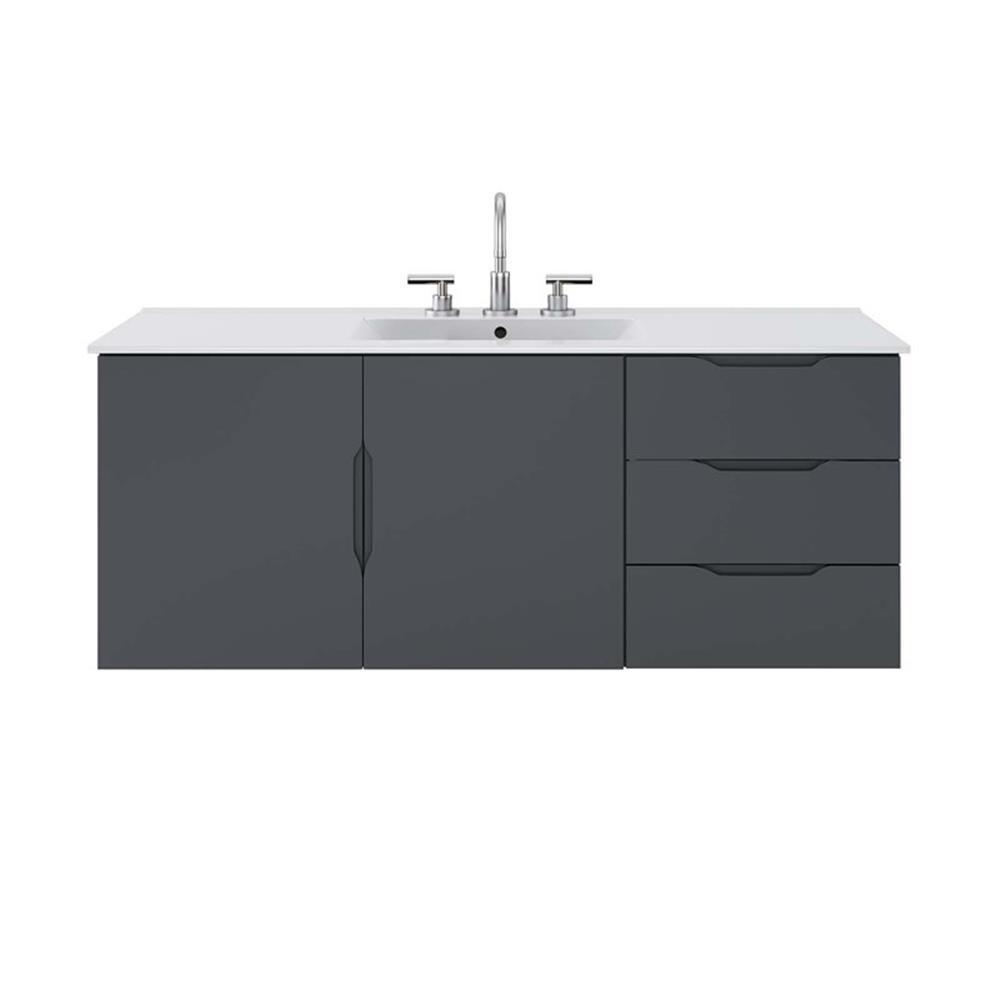 Modway Vitality 48″ Single Sink Wood & Ceramic Bathroom Vanity in Gray/White