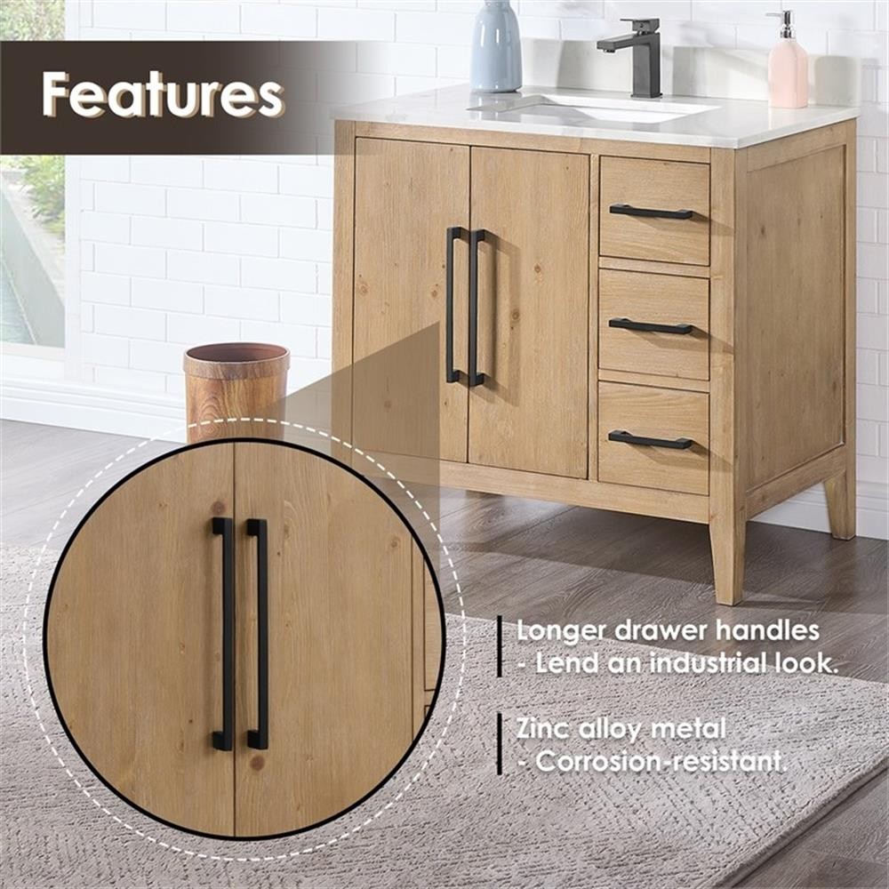 Laurel 36″ Wood Vanity in Weathered Fir Calacatta White Quartz Top no Mirror