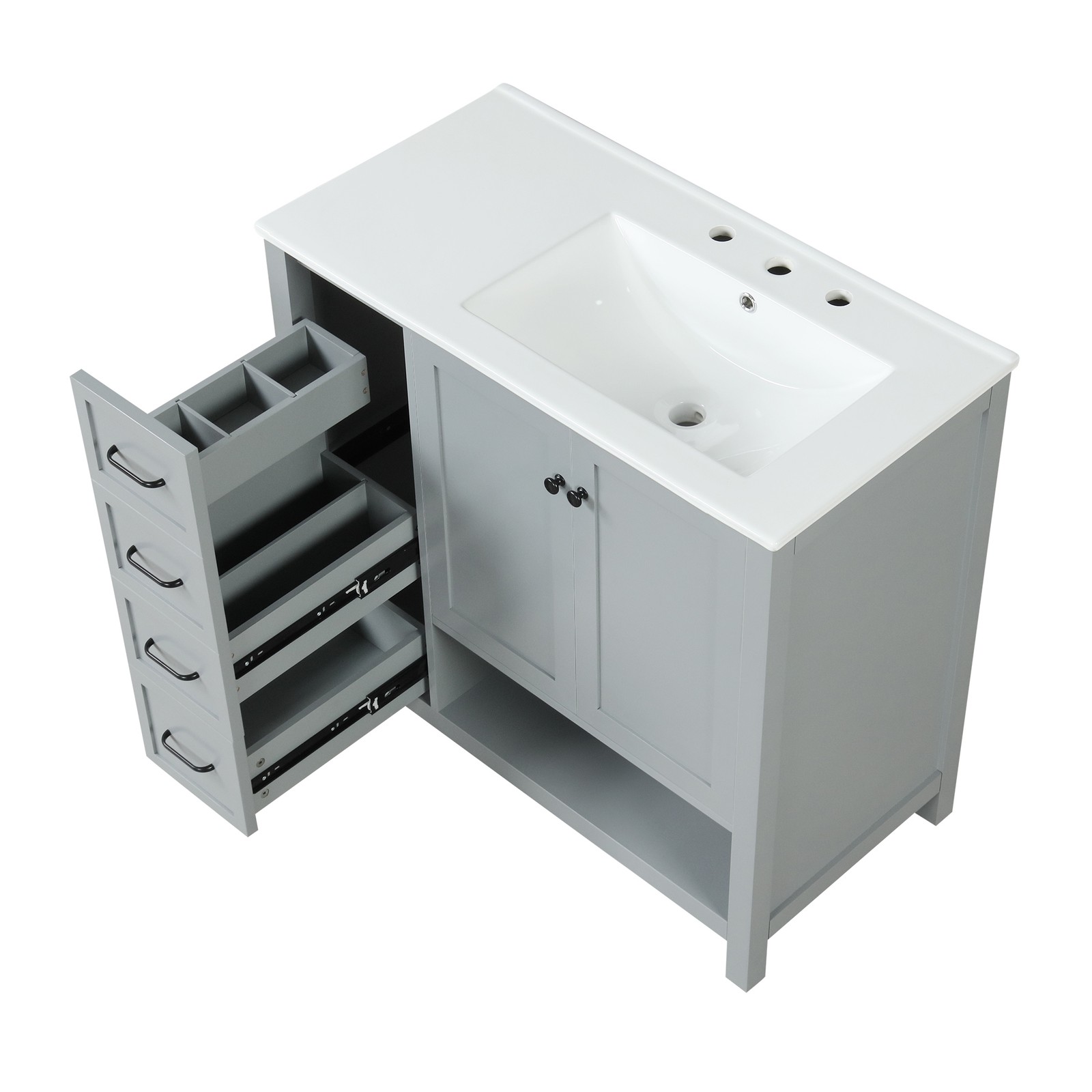 36″ Bathroom Vanity with Sink Top, Cabinet, Two Doors, Two Drawers, Grey