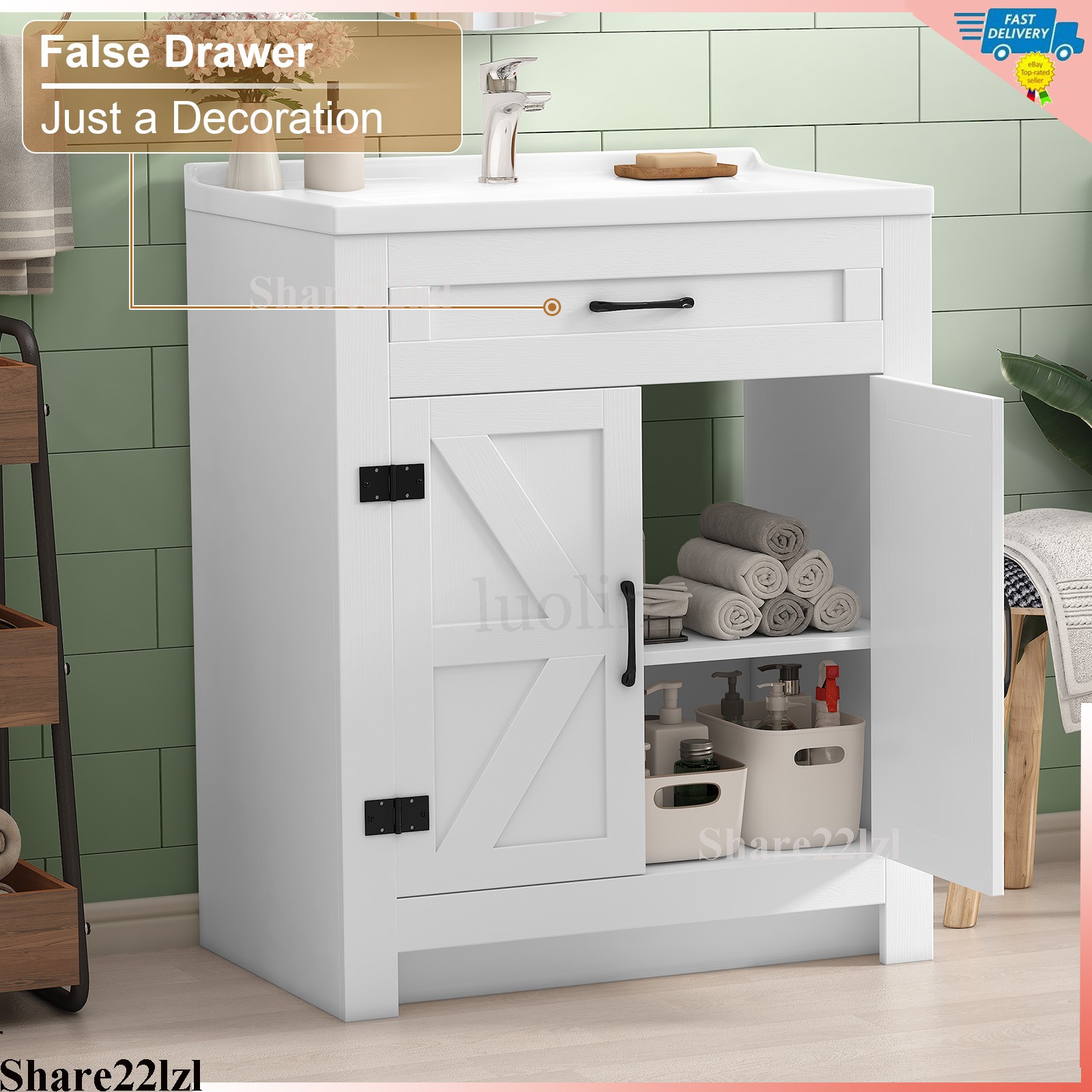 31″ Bathroom Vanity with Sink Combo Bathroom Cabinet with 2 Doors Freestanding