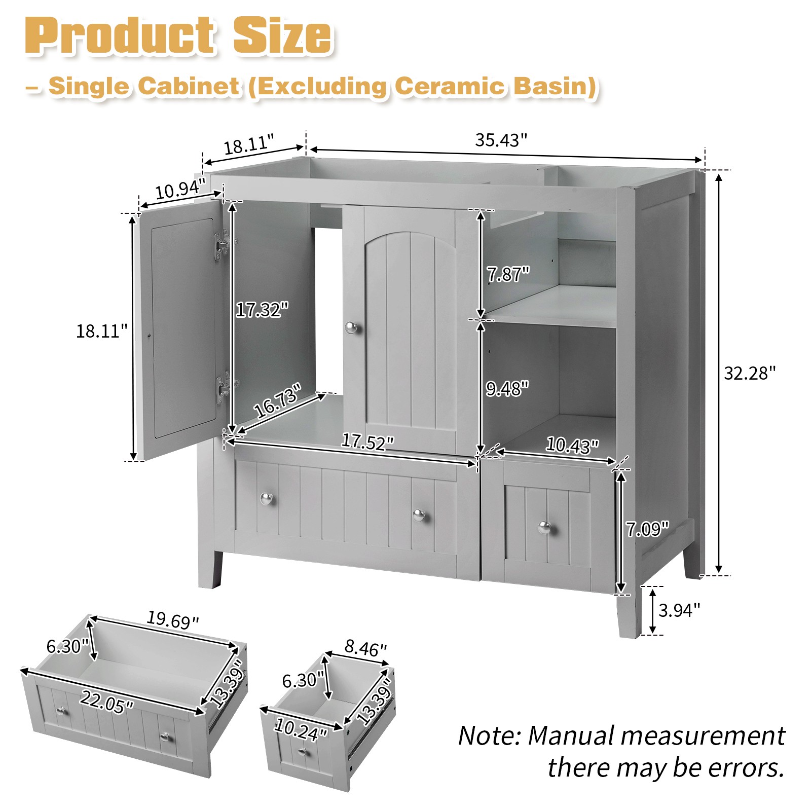Modern 36″ Bathroom Vanity Without Sink, Wood Cabinet with 2 Doors 2 Drawers