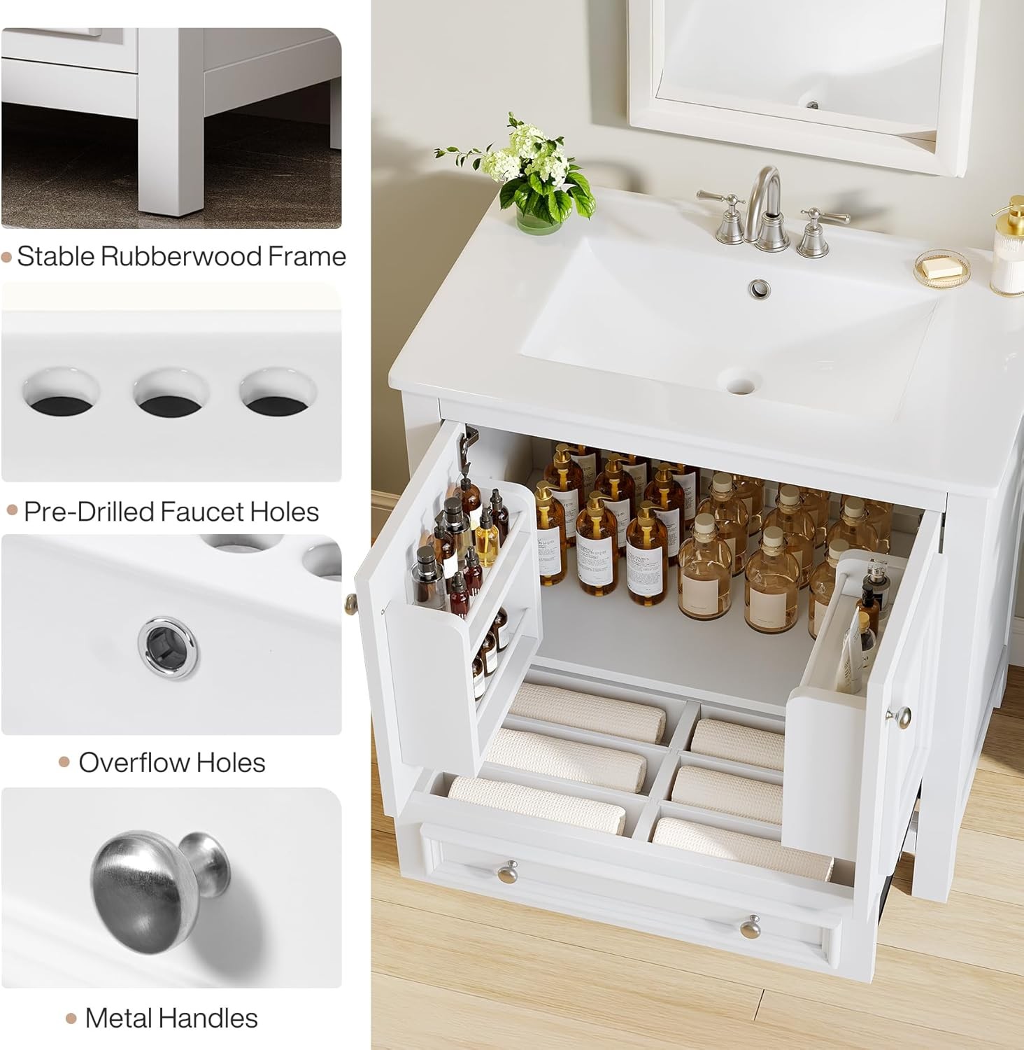 Tribesigns 30inch Bathroom Vanity With Sink Wood Cabinet with 2 Doors & 1 Drawer