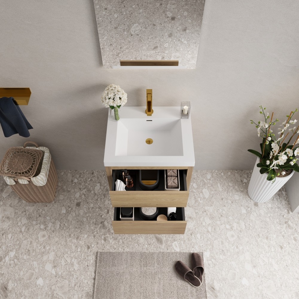 24in Oak Wall Vanity Pre-Assembled with Sink, Soft Close Drawers