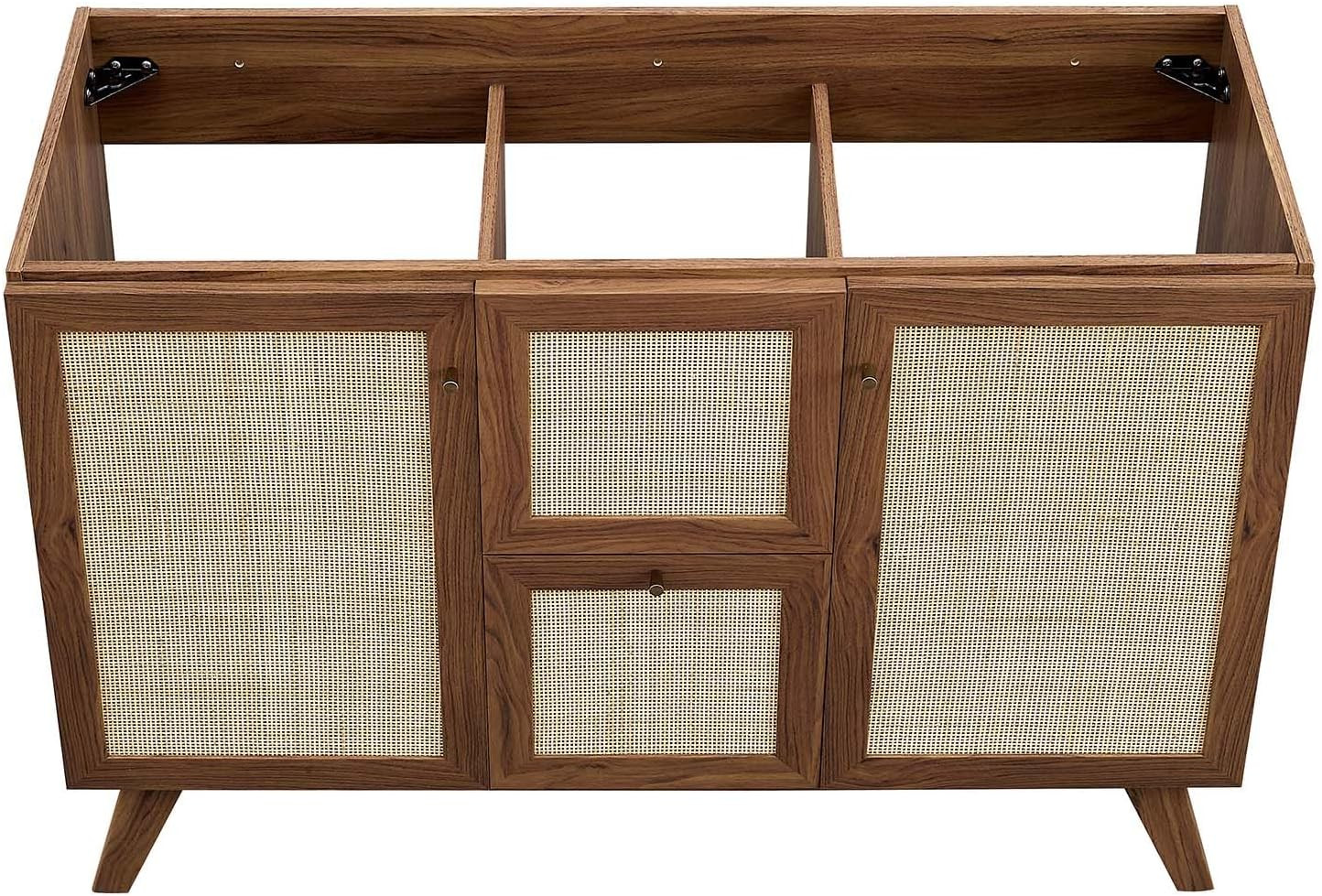 Soma Walnut Rattan Weave Bathroom Vanity Cabinet, 48” Sink Compatible