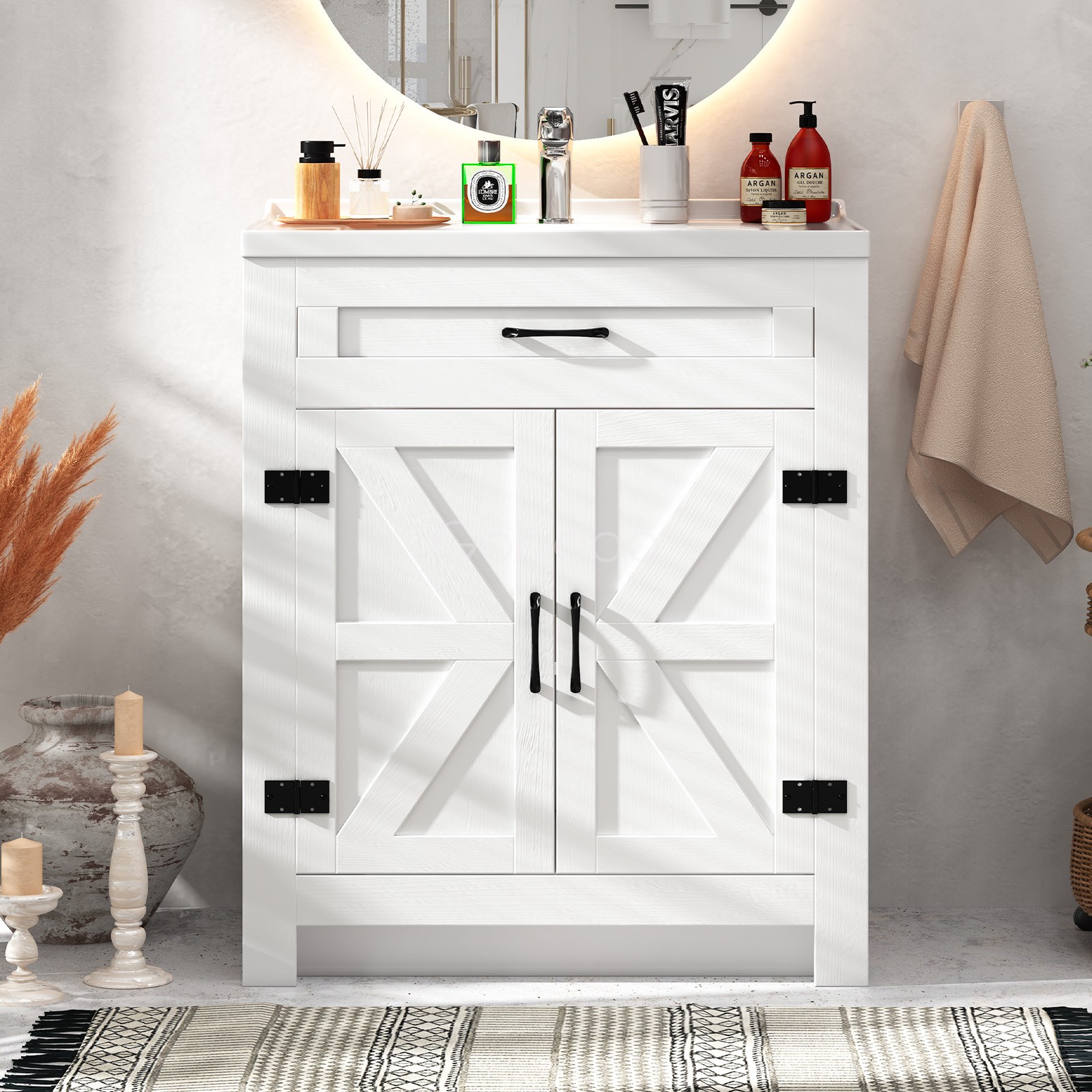 Freestanding Bathroom Vanity w/ Ceramic Sink & Soft-Close Door Storage Cabinet