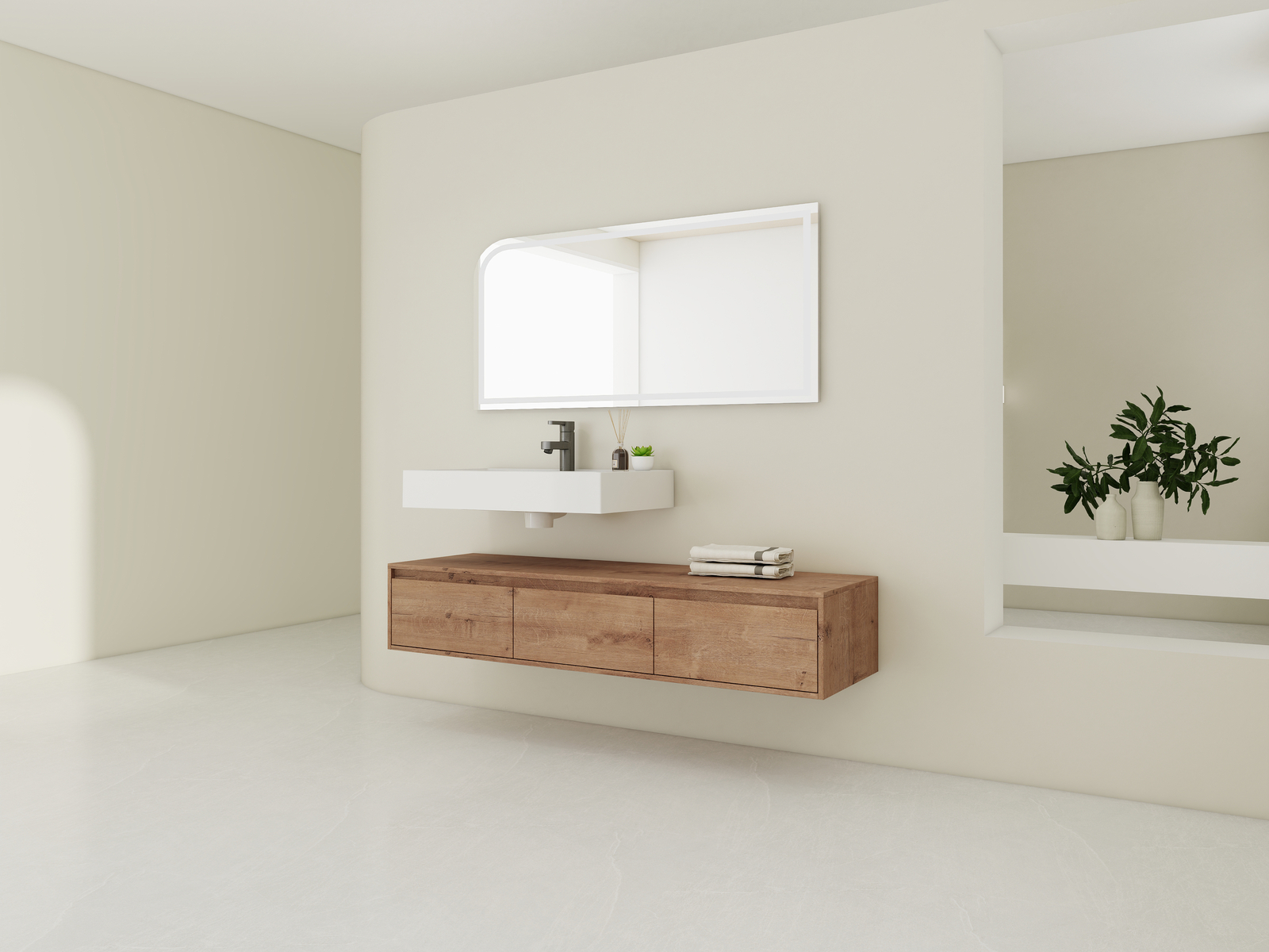 60″ Wood Wall Mount Bathroom Vanity Resin Sink Floating Vanity Sink Vessel Sink